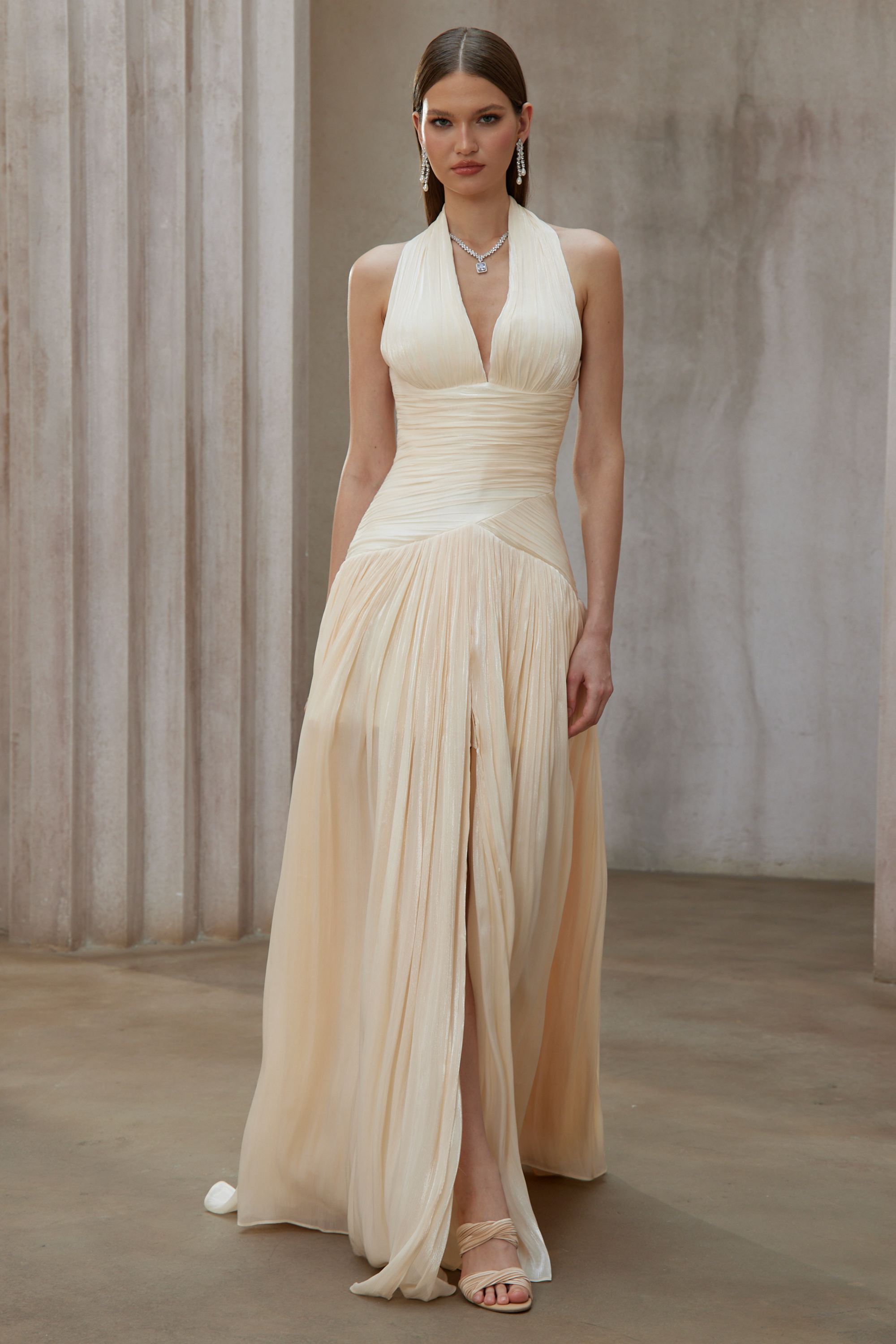 Uranie Neutral Gathered Maxi Dress