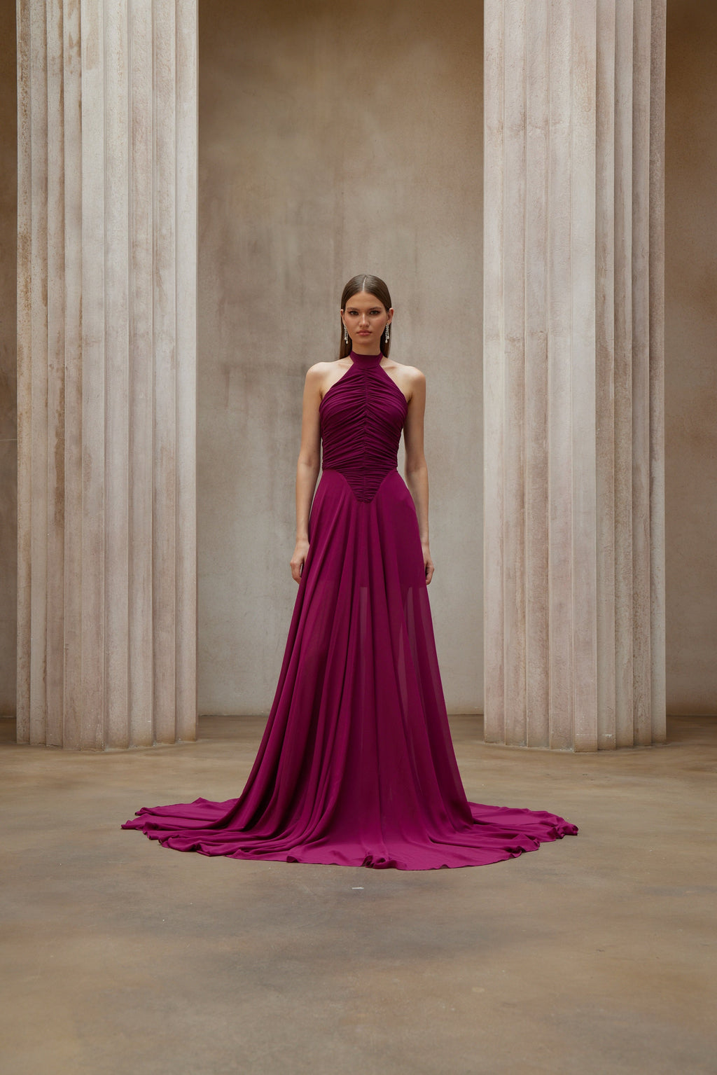 Kerstin Lila Släpmönster Rynkad Maxiklänning