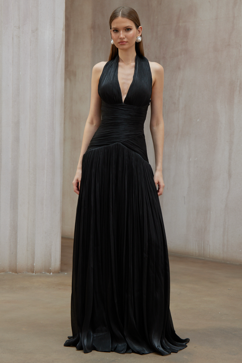 Uranie Black Gathered Maxi Dress
