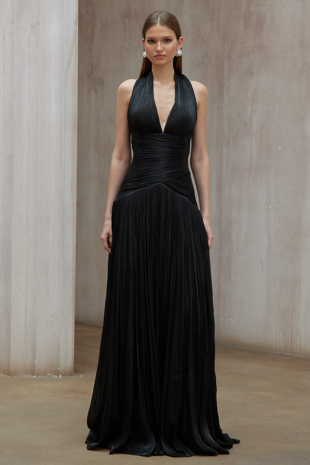 Uranie Black Gathered Maxi Dress