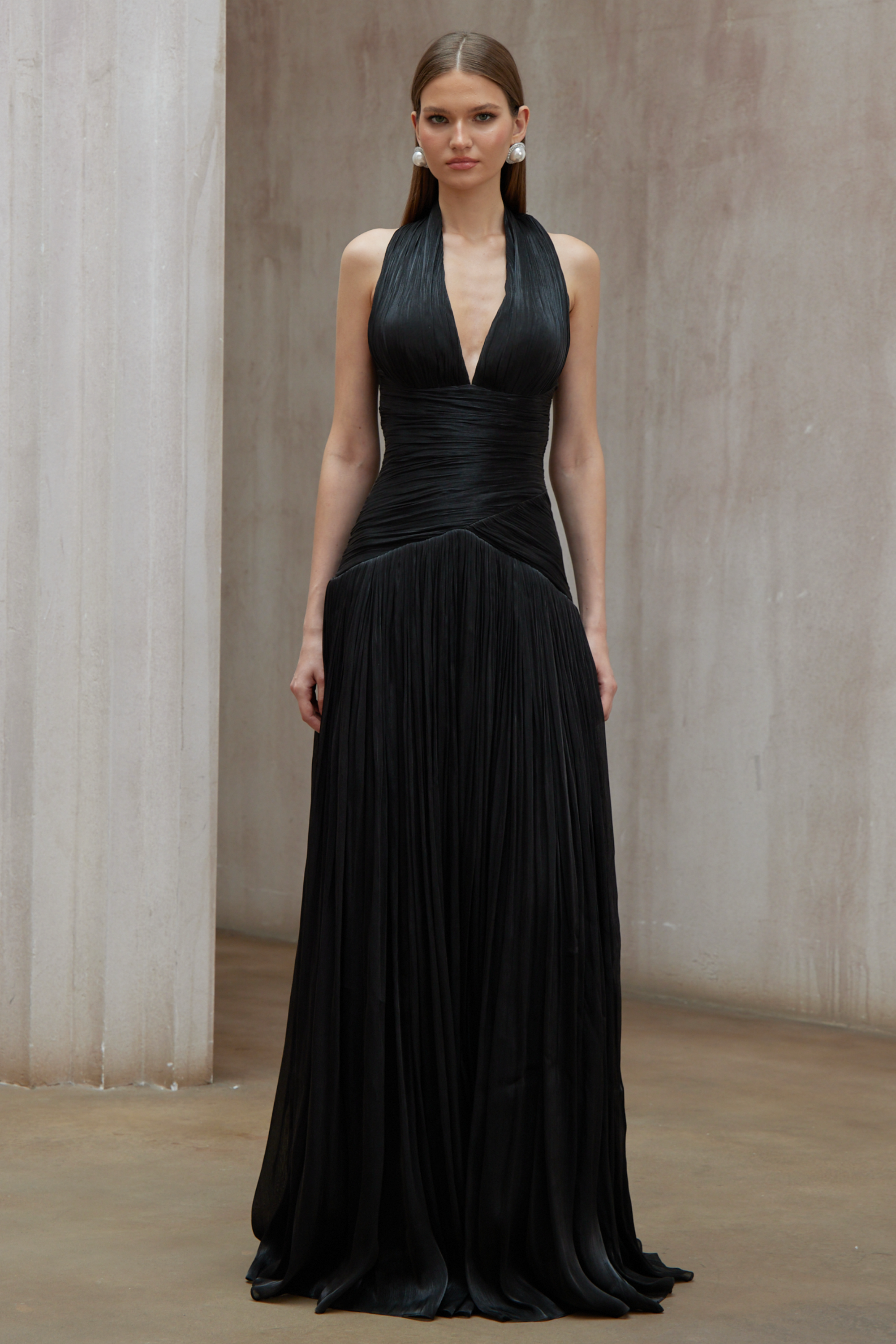 Uranie Black Gathered Maxi Dress