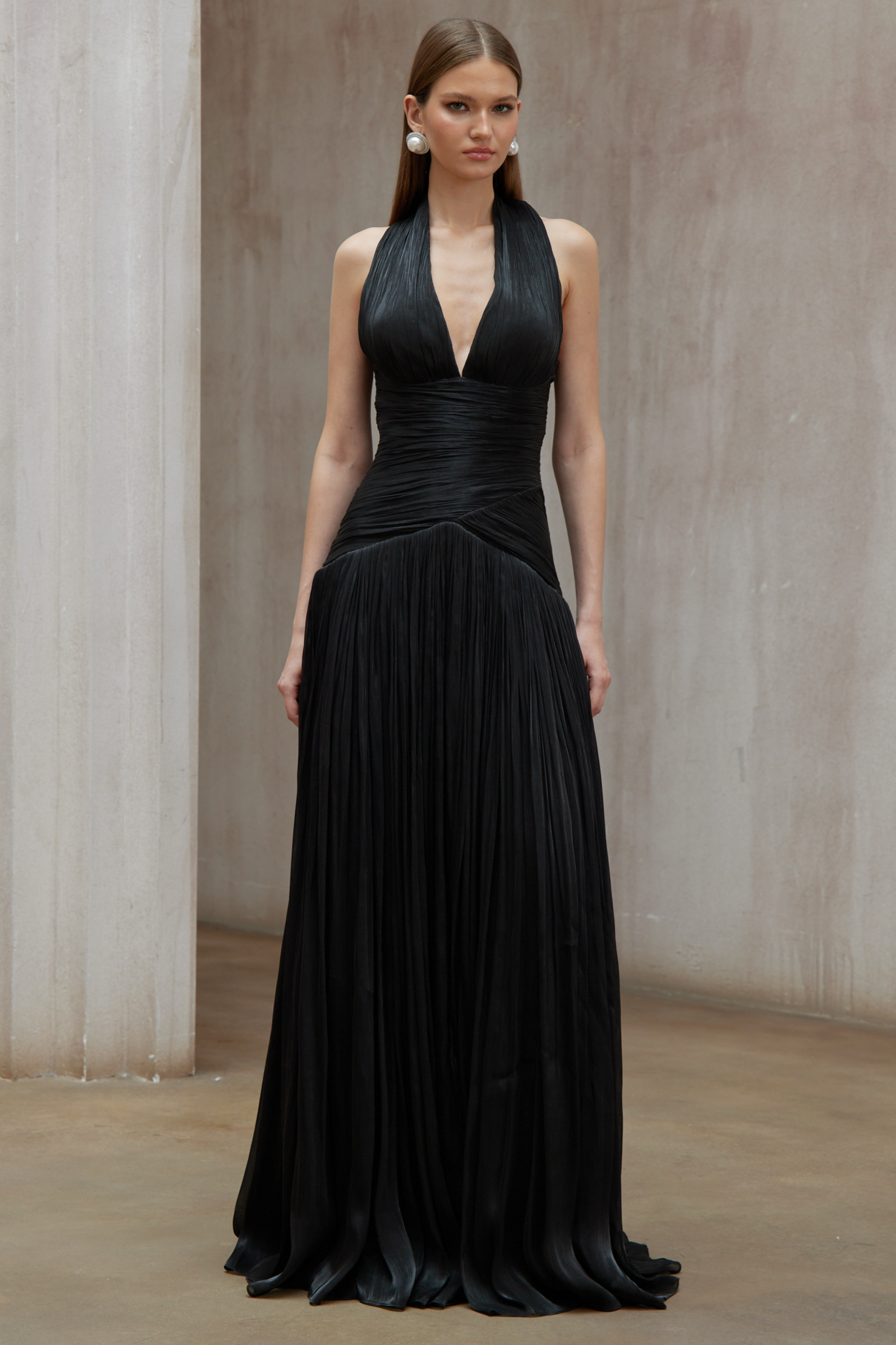 Uranie Black Gathered Maxi Dress