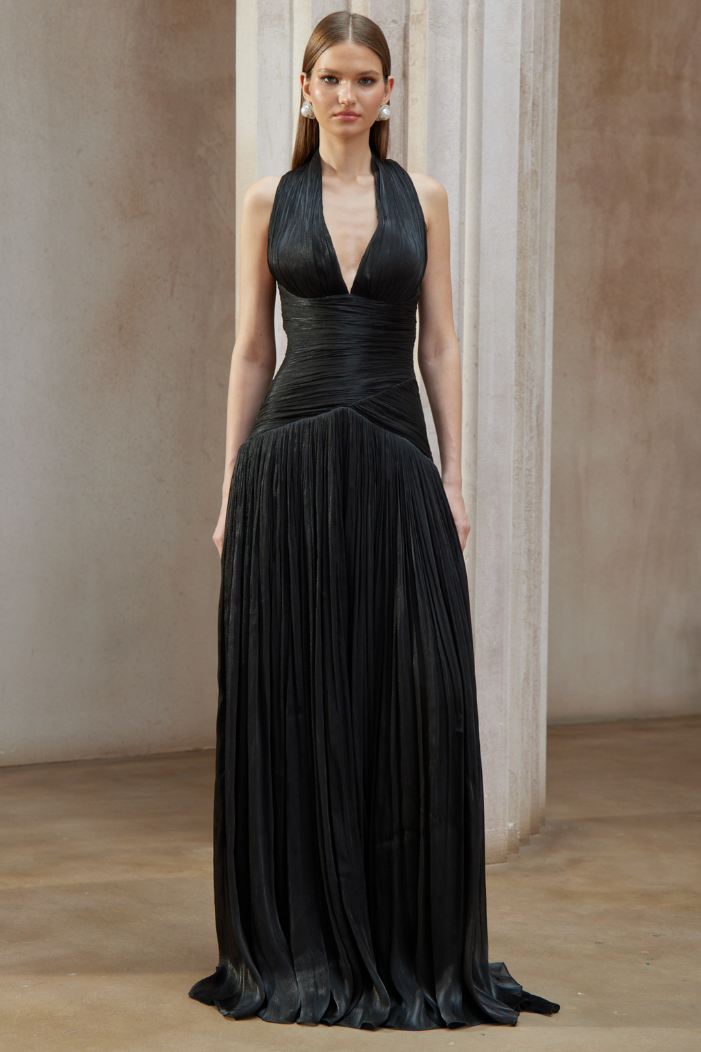 Uranie Black Gathered Maxi Dress