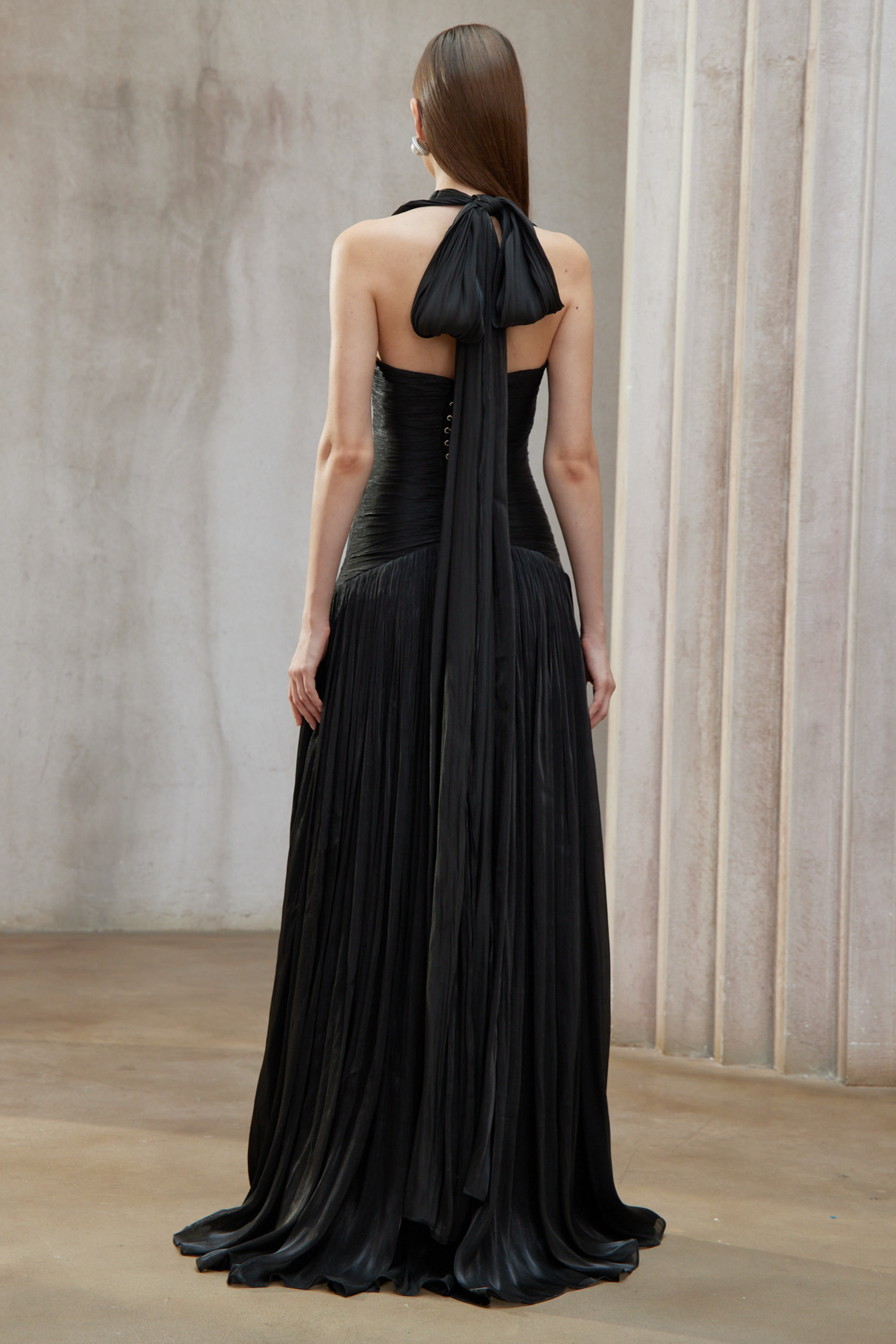 Uranie Black Gathered Maxi Dress