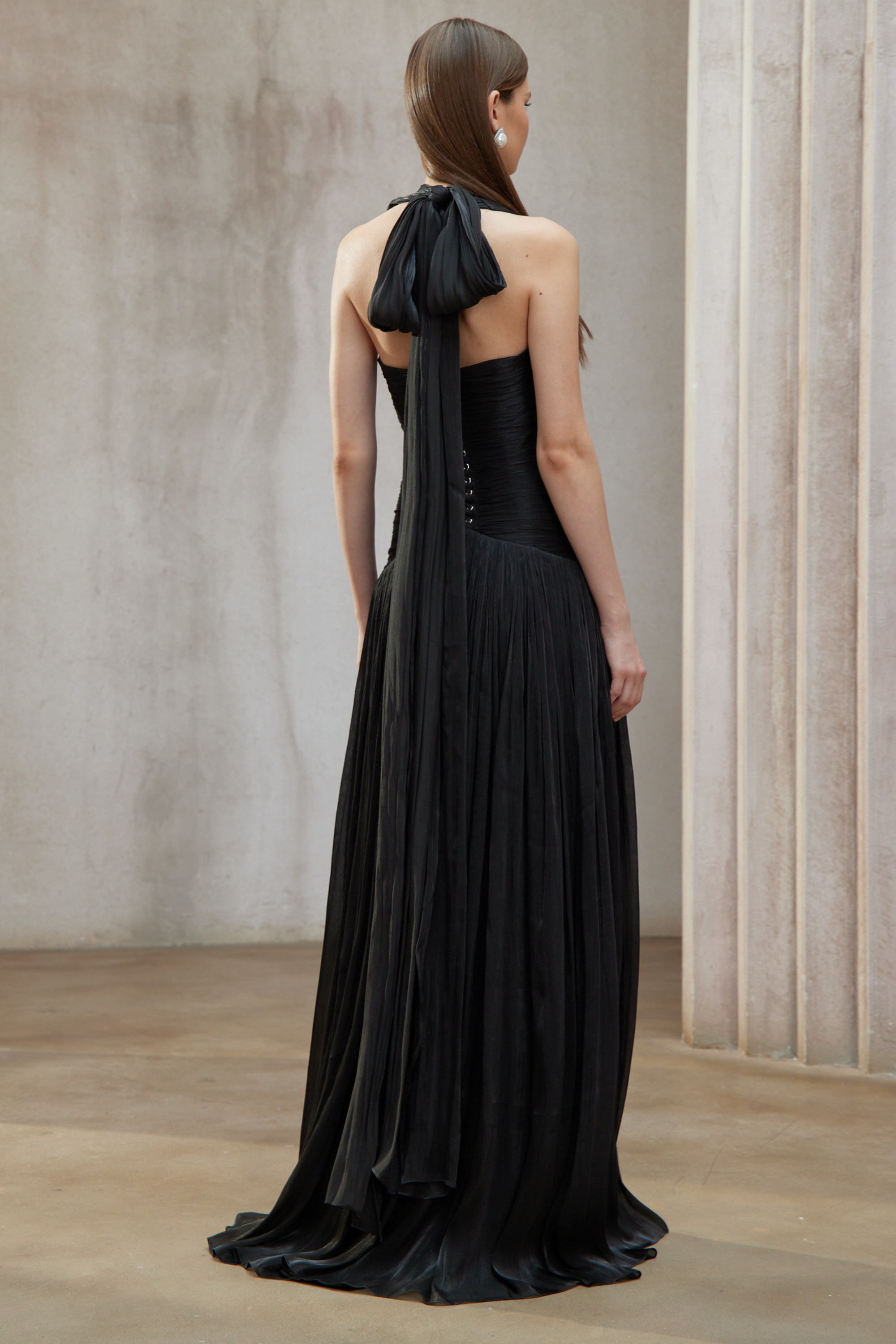 Uranie Black Gathered Maxi Dress