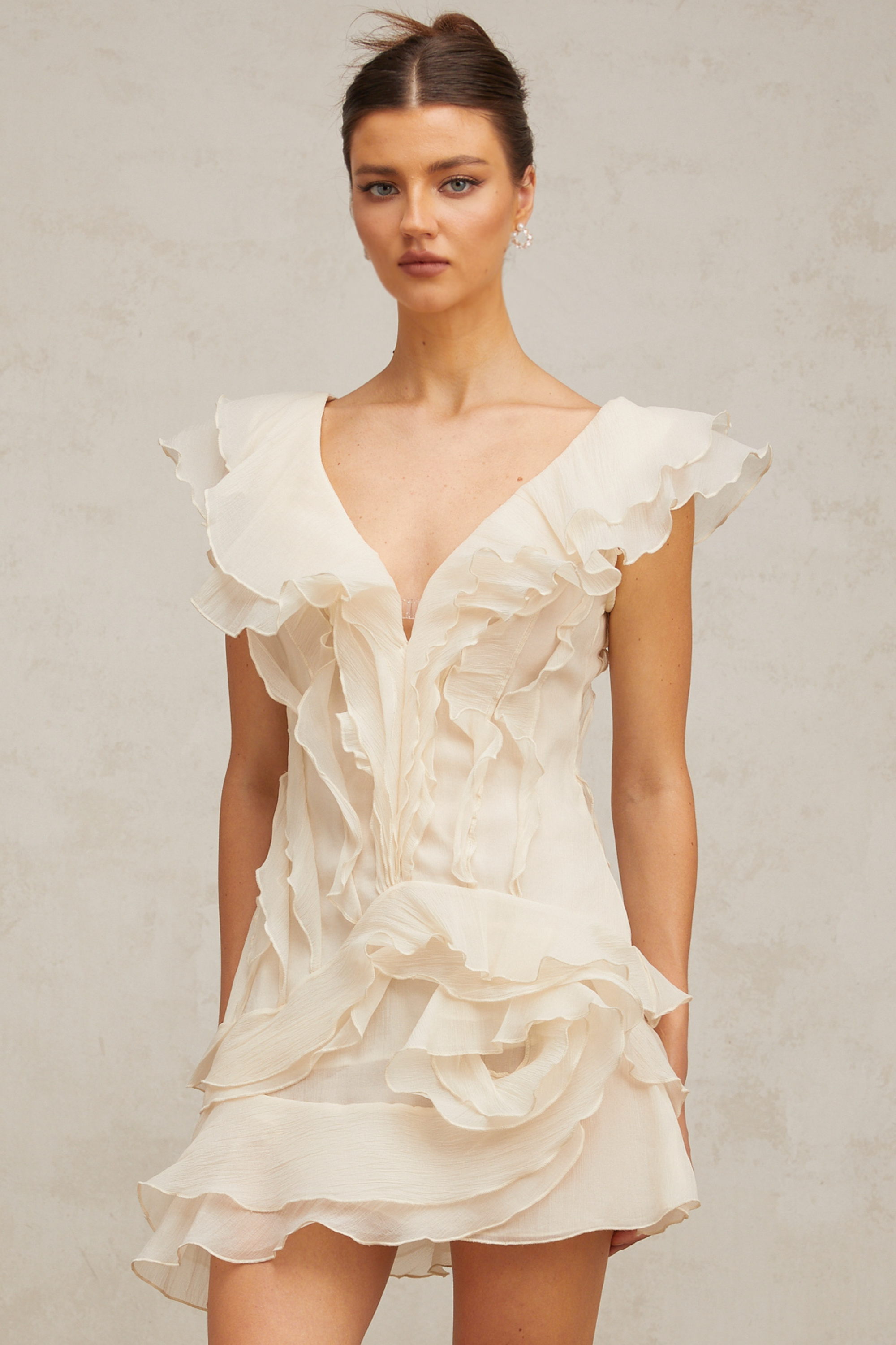 Hélène faux-flower layered ruffled mini dress