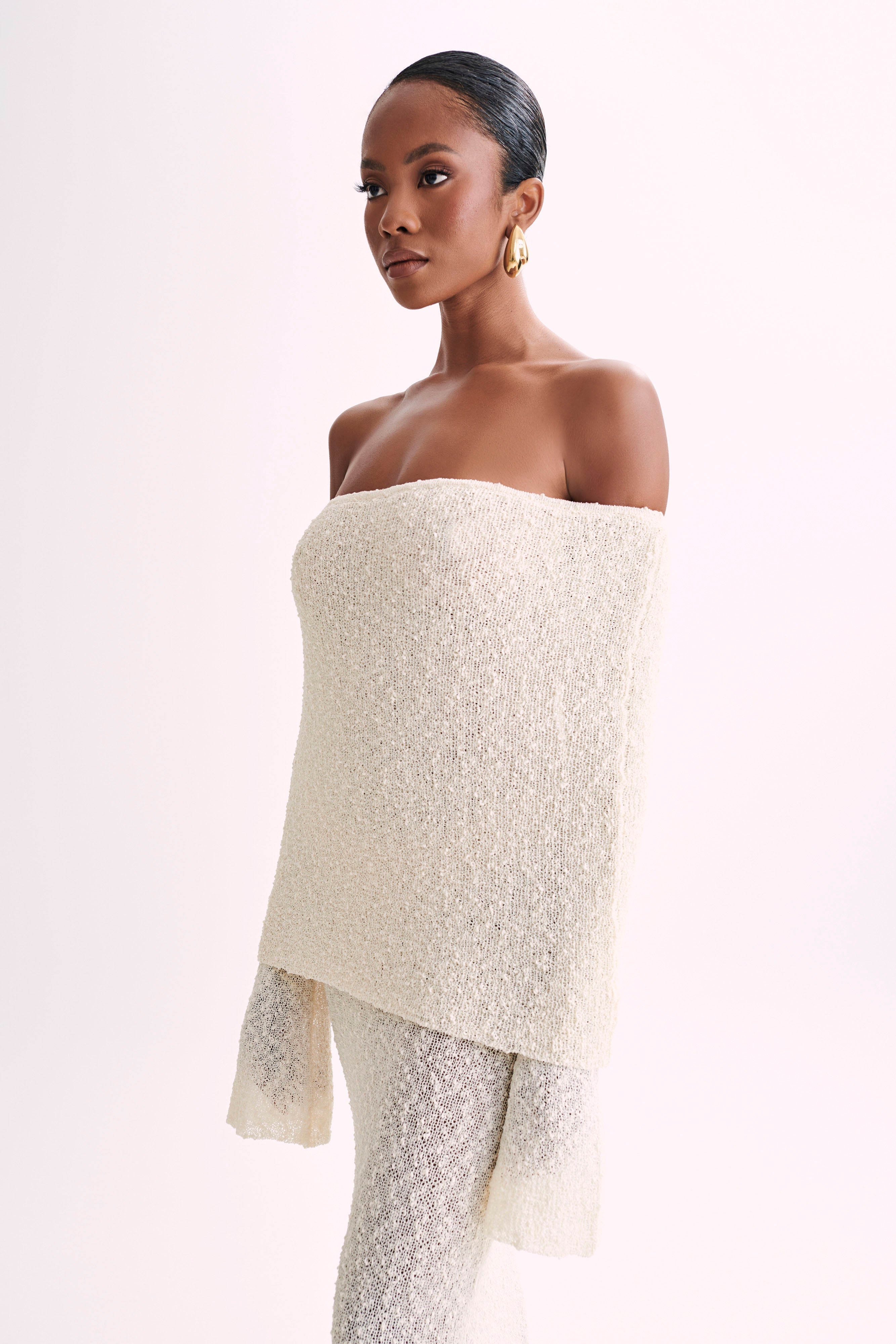 Ängel | Bouclé Off-Shoulder Maxiklänning