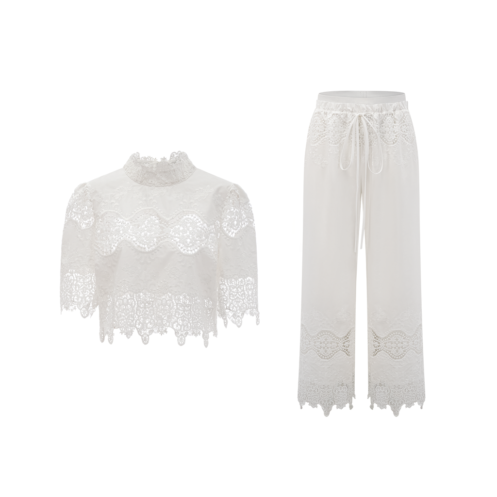 Raphaëlle lace-trim cut-out cropped top & trousers matching set
