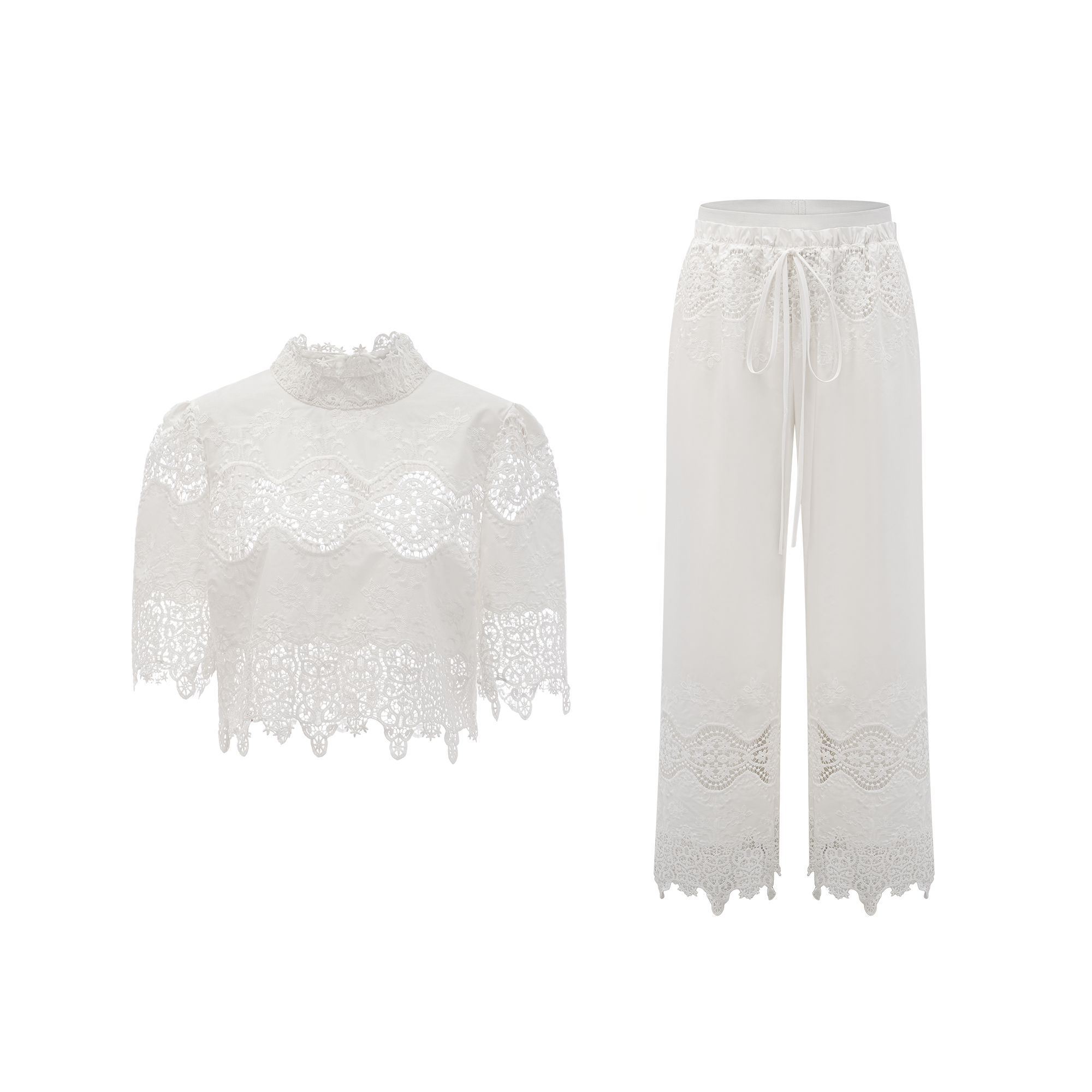 Raphaëlle lace-trim cut-out cropped top & trousers matching set