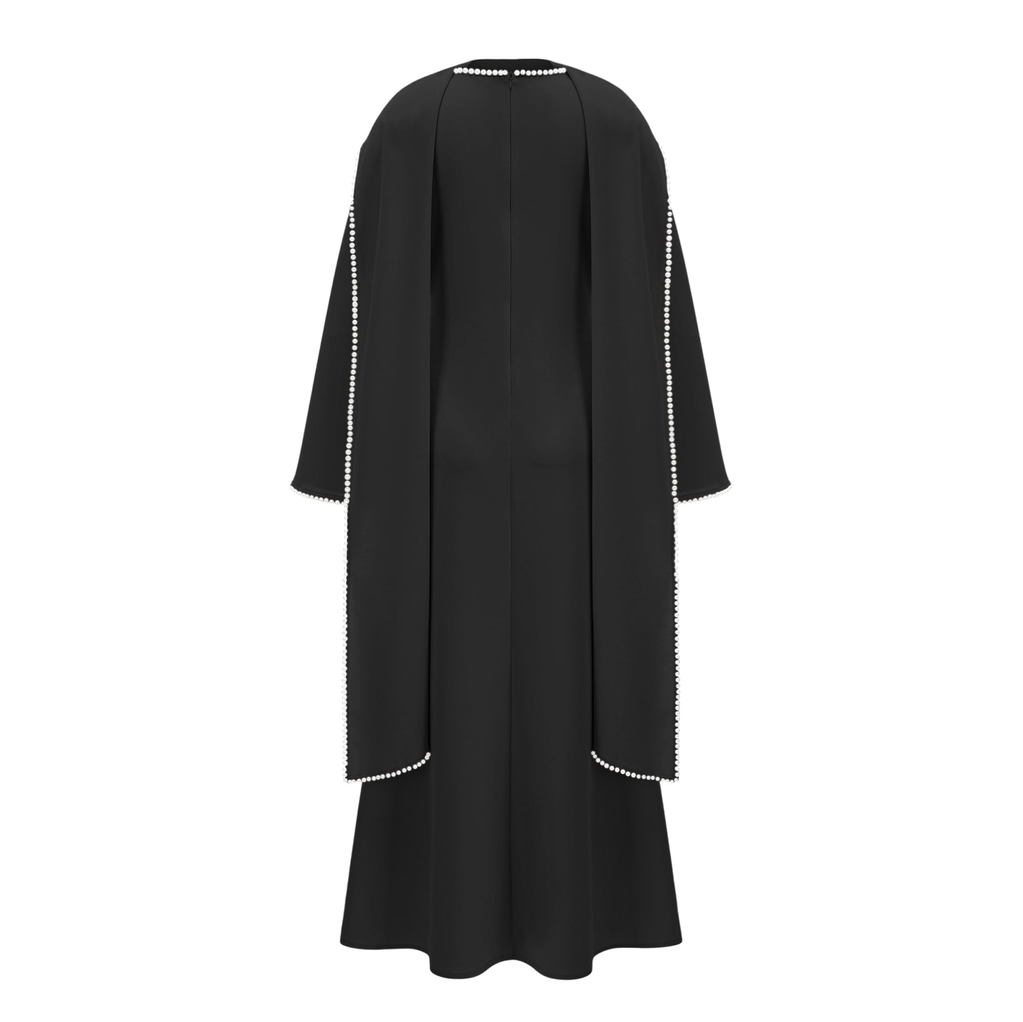 Piroska Black Pearl Trim Shawl Detail Maxi Dress