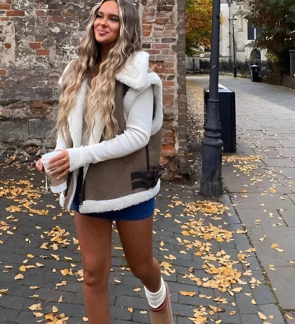 Clinty | Leer Look Dames Vest met Teddy Voering – Warm & Modieus