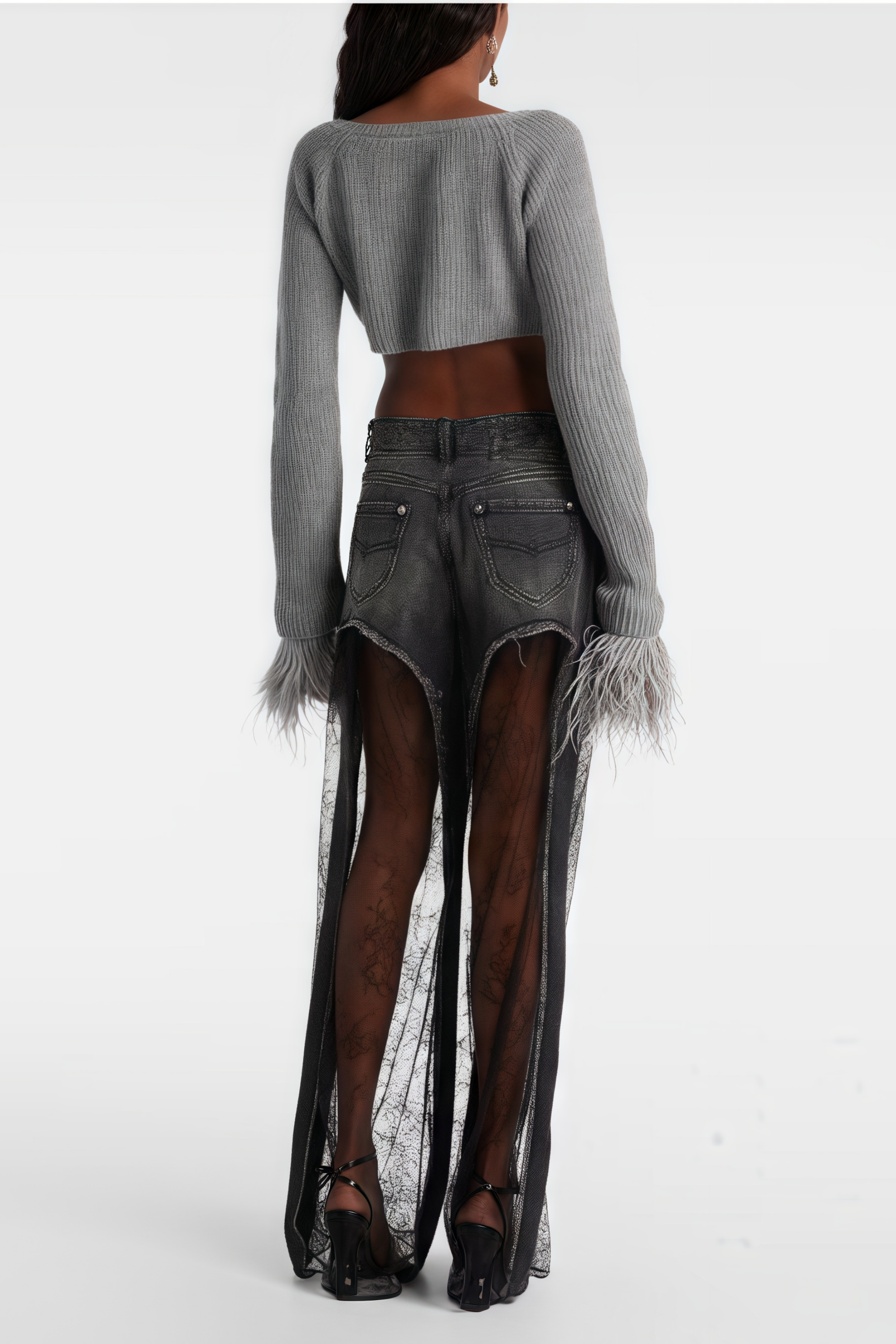 Madeline Black Floral Lace Panel Jeans