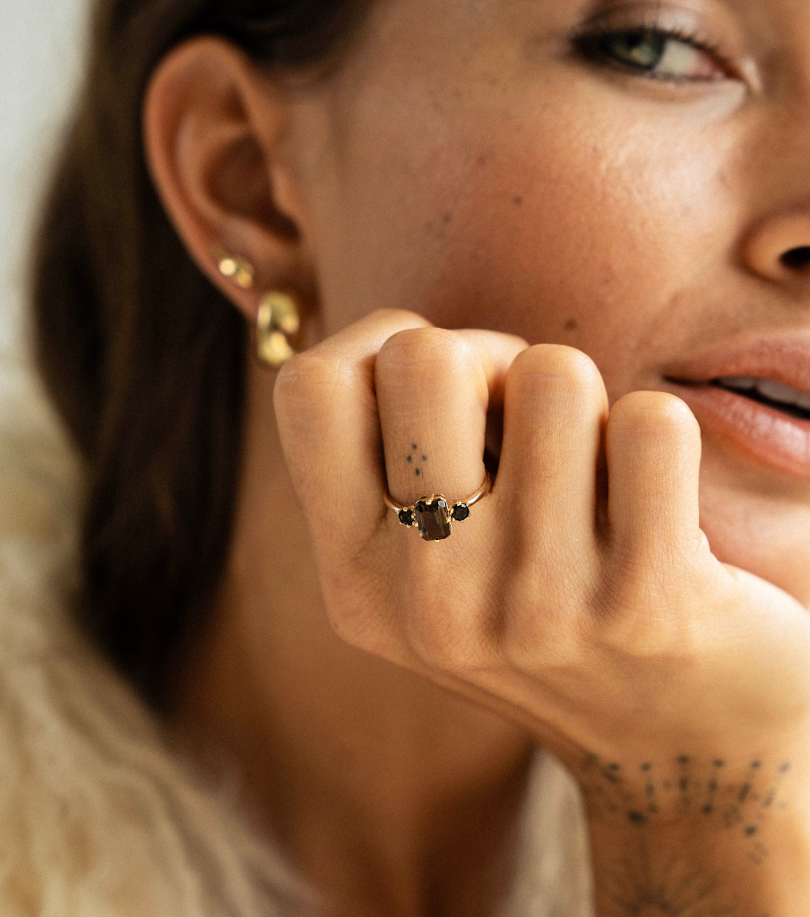 Ring 14k - smoky gems