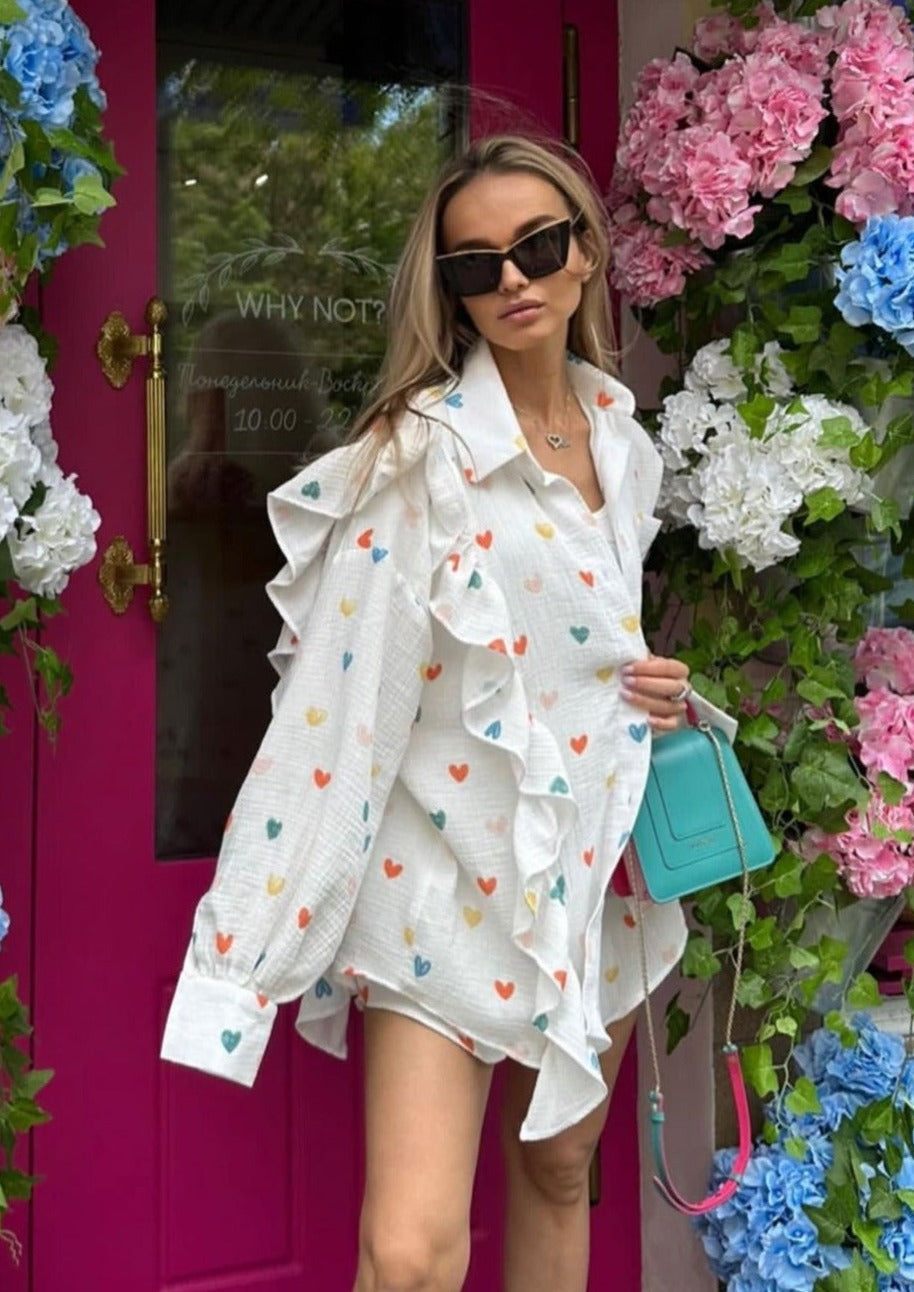 Jenika | Loungeset i bomull med hjärtmönster - Somrigt och snyggt