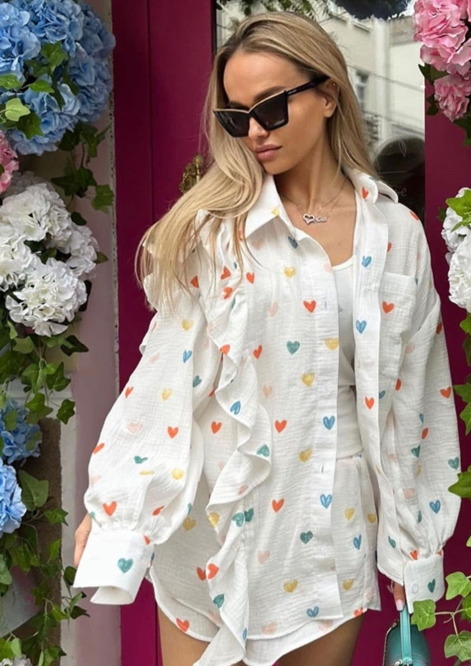 Jenika | Loungeset i bomull med hjärtmönster - Somrigt och snyggt