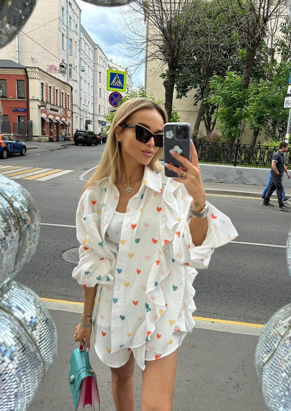 Jenika | Loungeset i bomull med hjärtmönster - Somrigt och snyggt