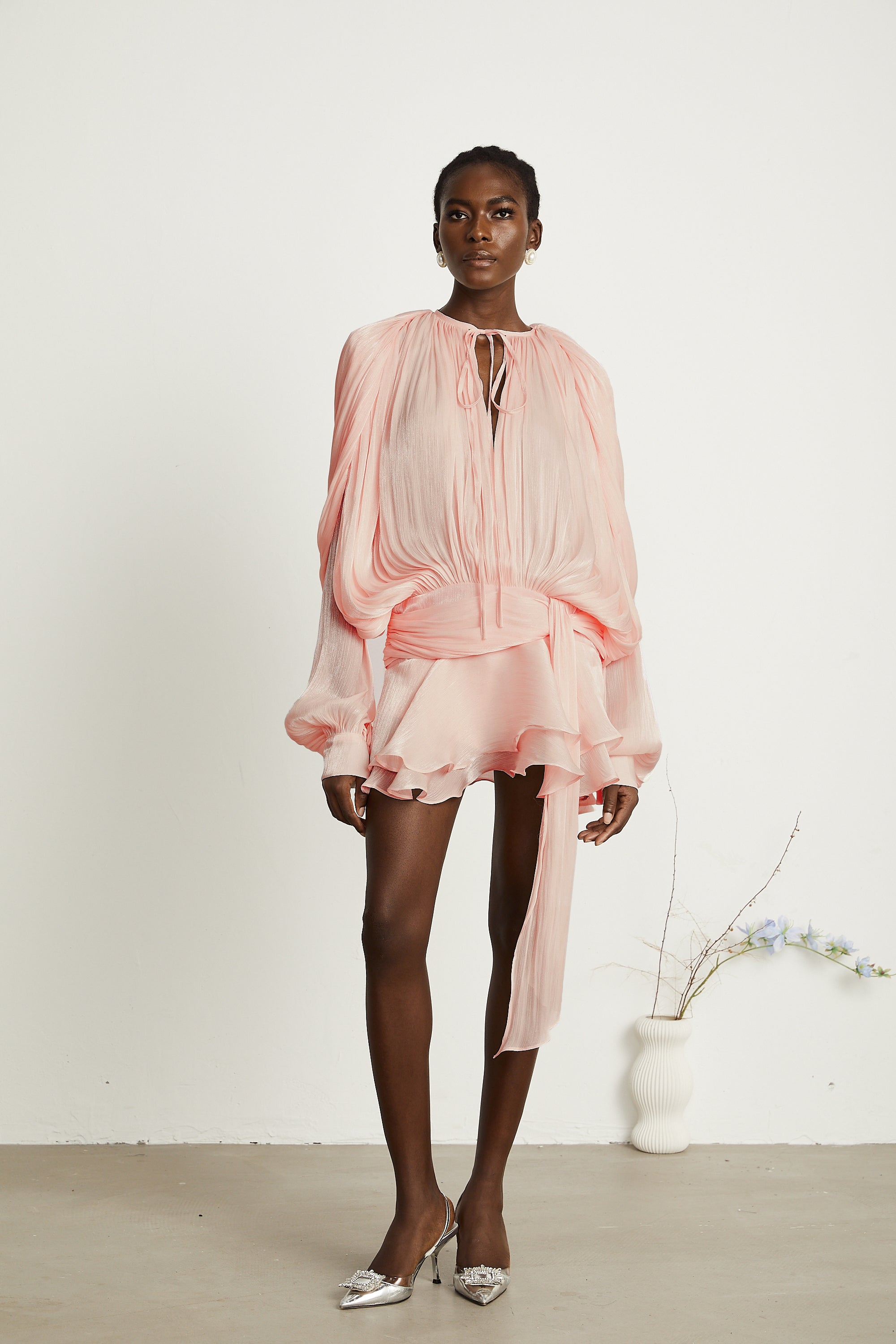 Eugénie Pink Fully Pleated Ruffled Mini Dress