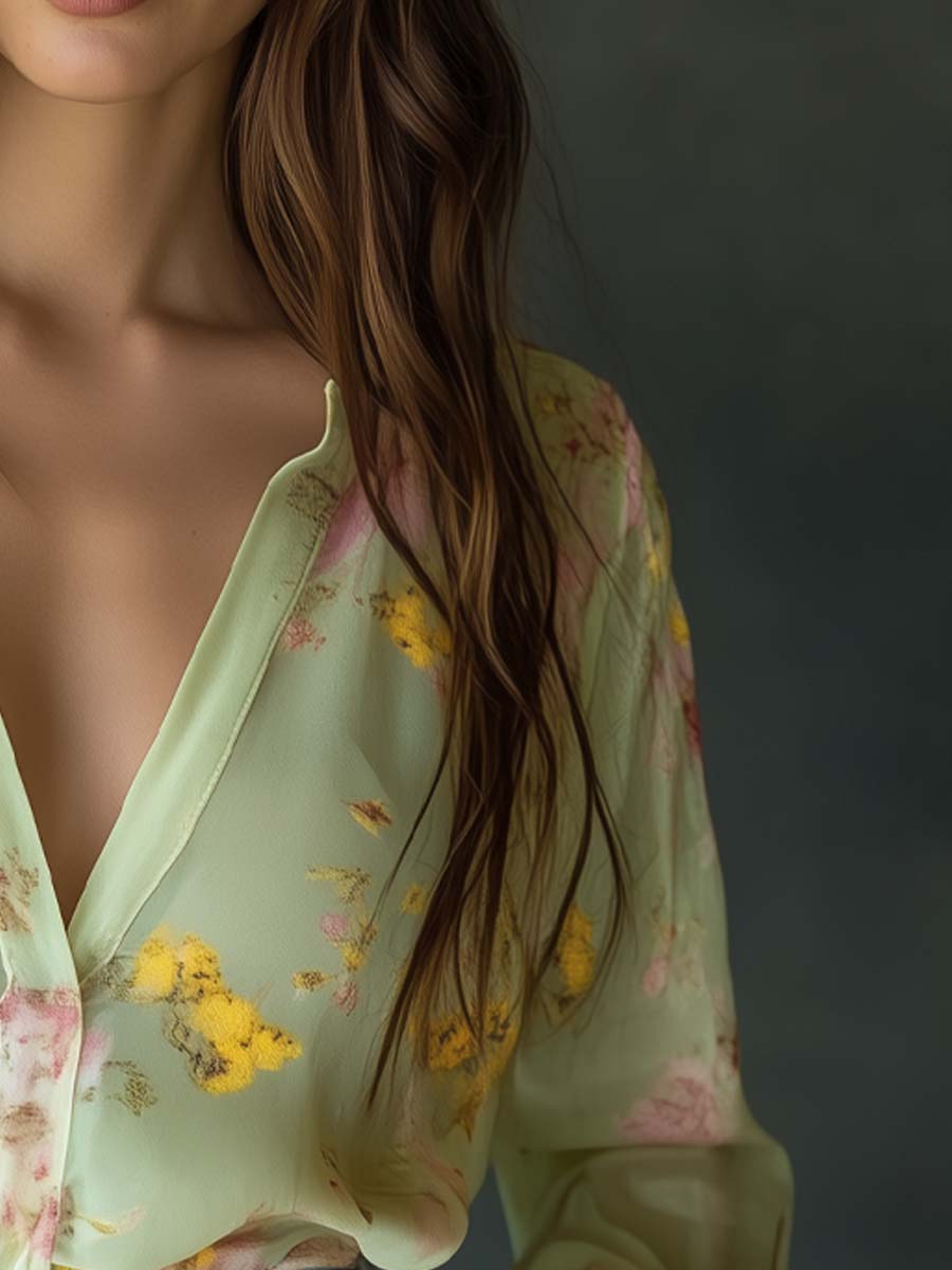 Transparante Chiffon Blouse met Bloemenprint