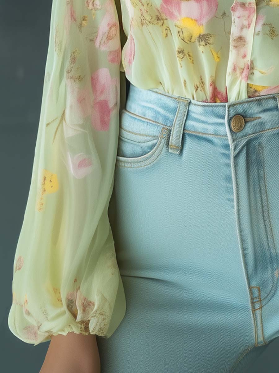 Transparante Chiffon Blouse met Bloemenprint