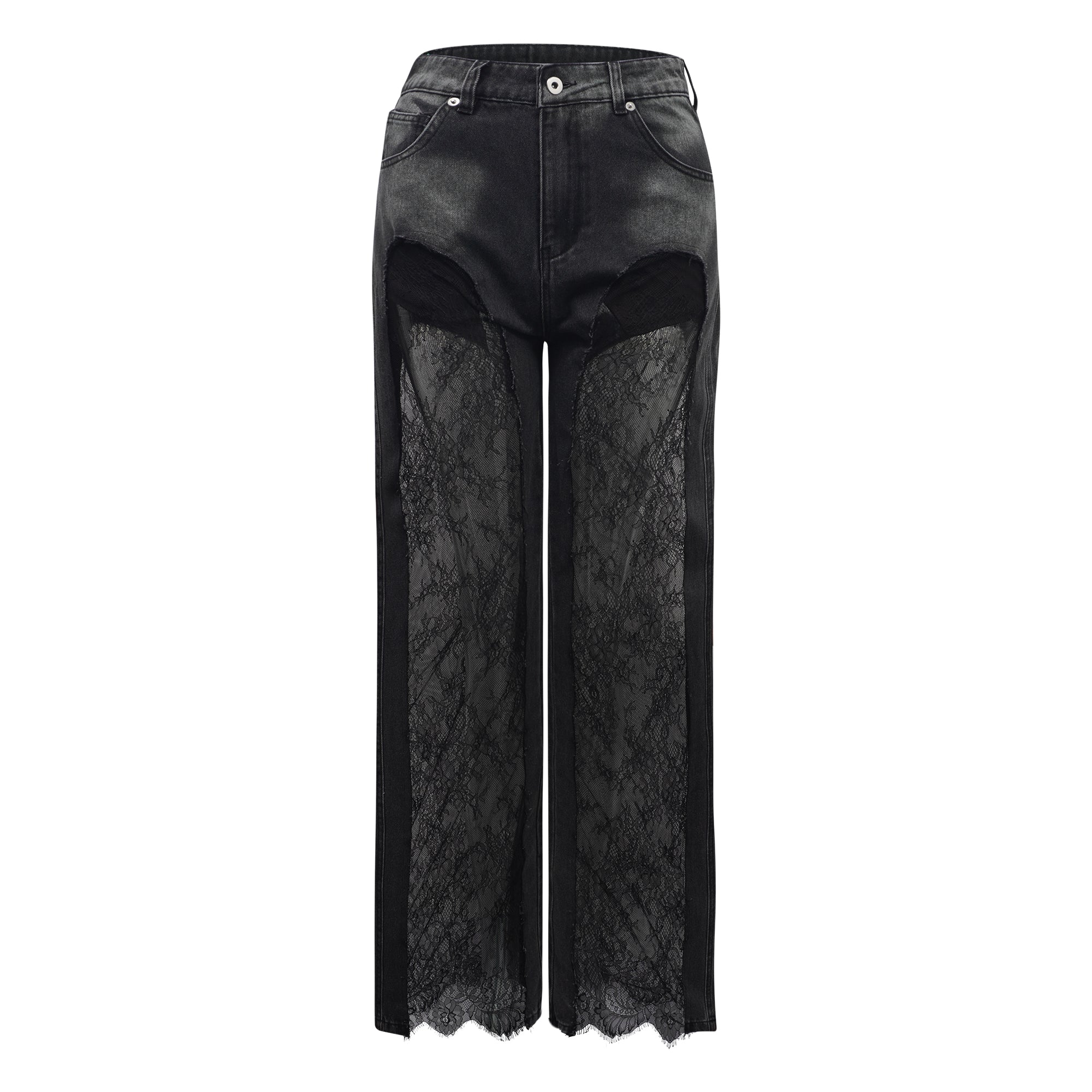 Madeline Black Floral Lace Panel Jeans