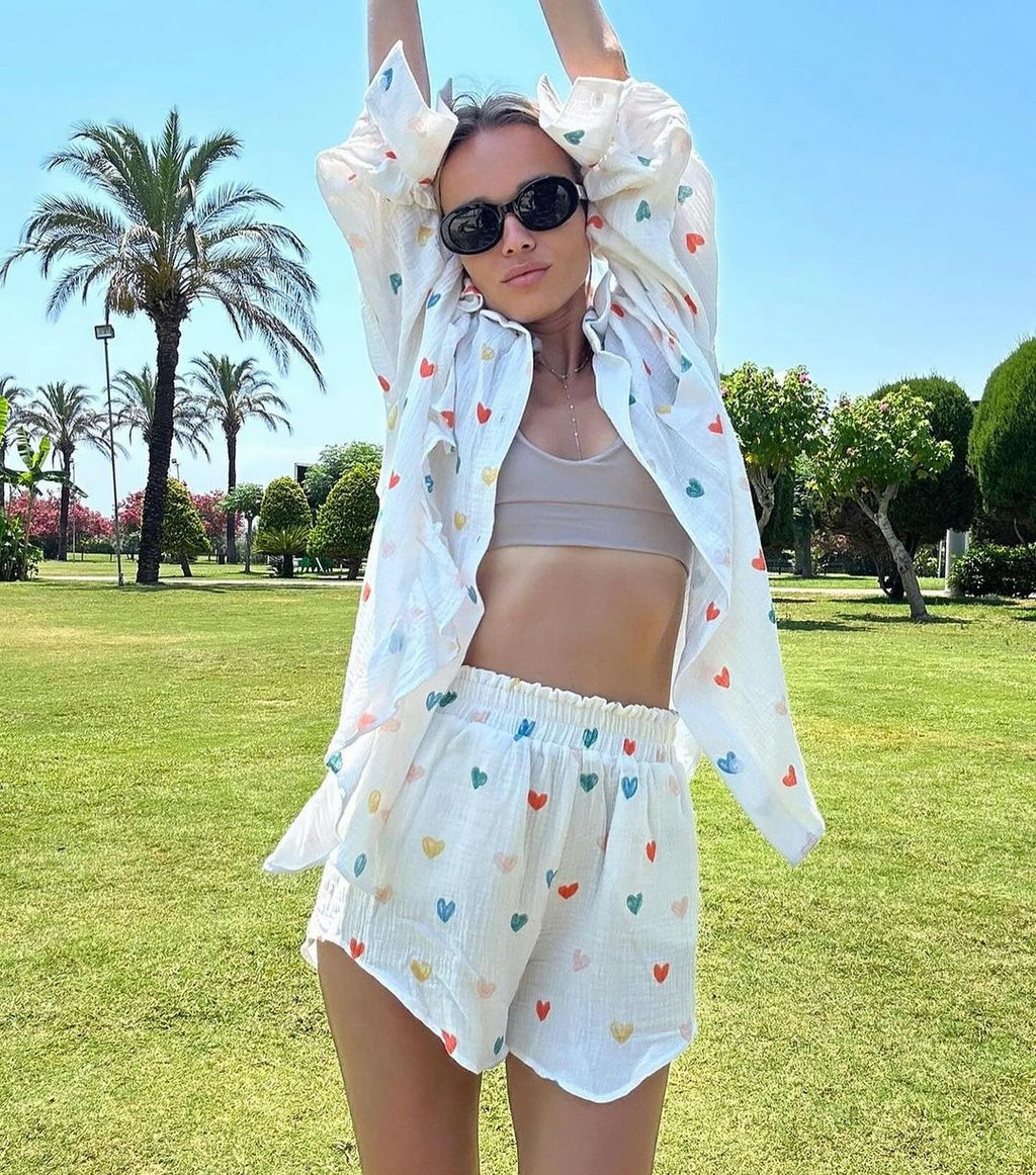 Jenika | Loungeset i bomull med hjärtmönster - Somrigt och snyggt