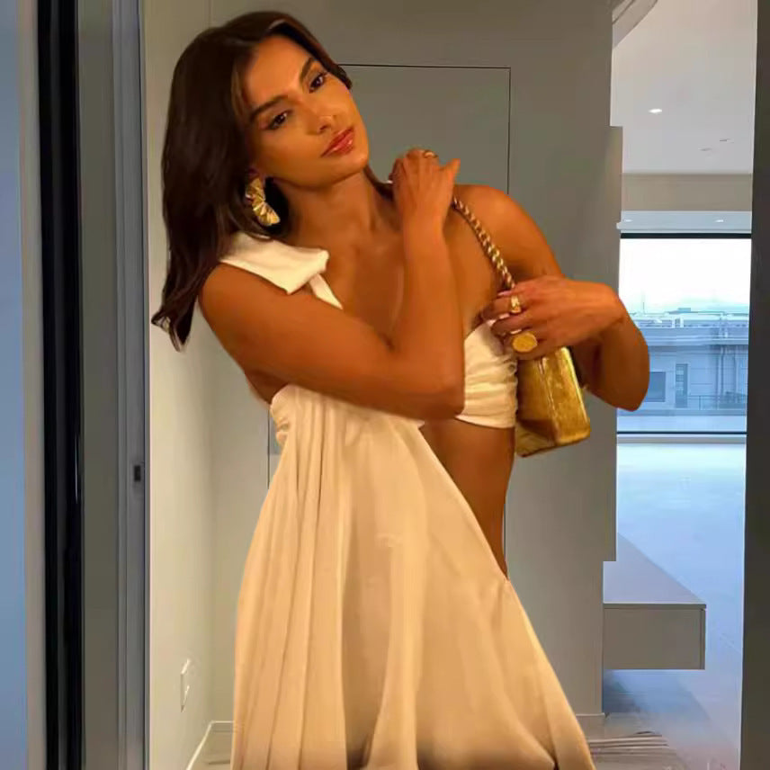 Asymmetrisk sommarklänning med öppen axel