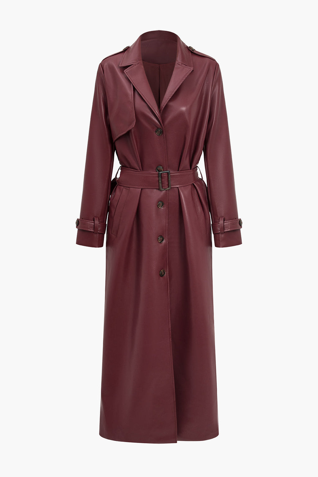Vevila | Stijlvolle Trenchcoat Dames – Imitatieleer met Ceintuur - Bordeaux en Zwart