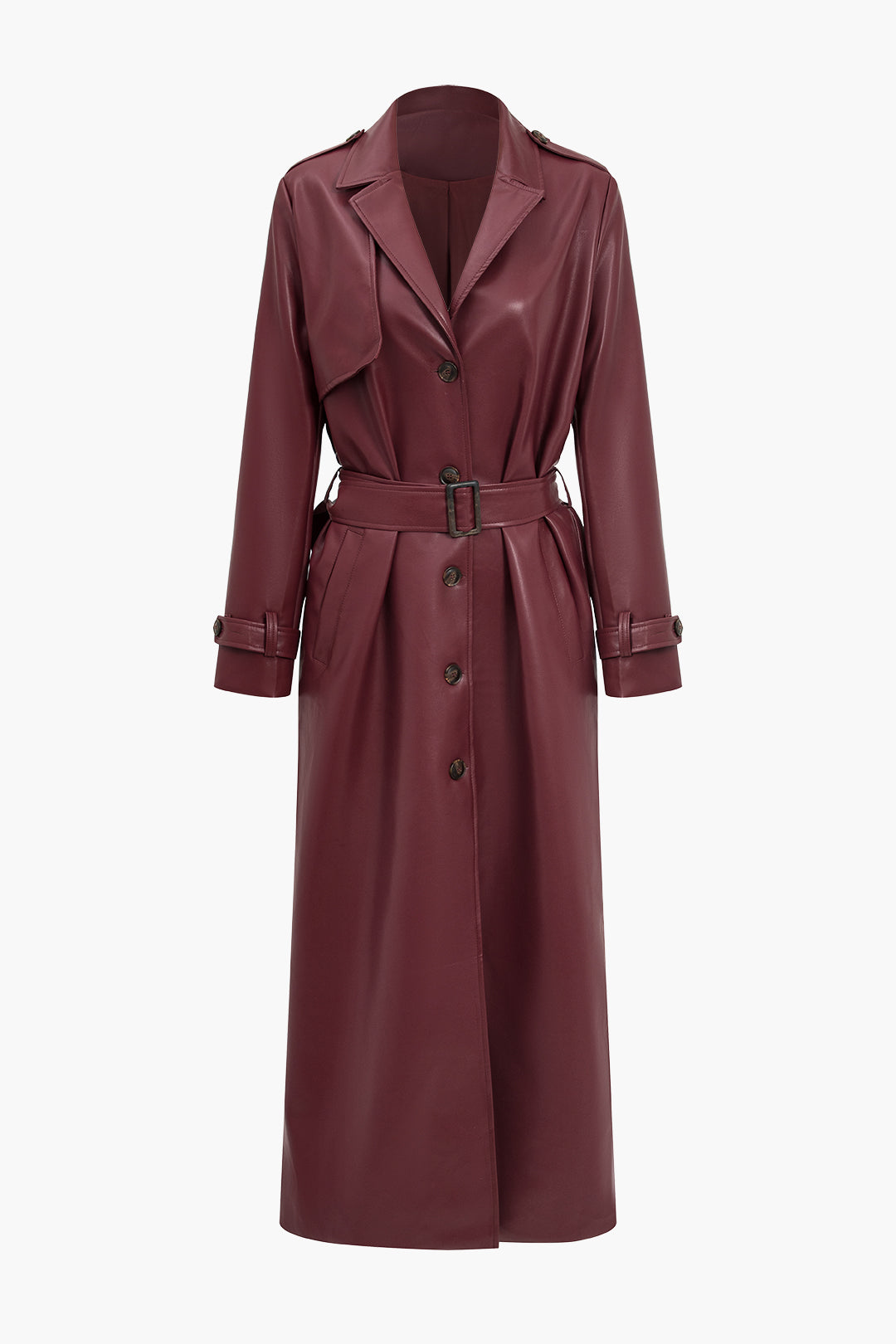Vevila | Stijlvolle Trenchcoat Dames – Imitatieleer met Ceintuur - Bordeaux en Zwart