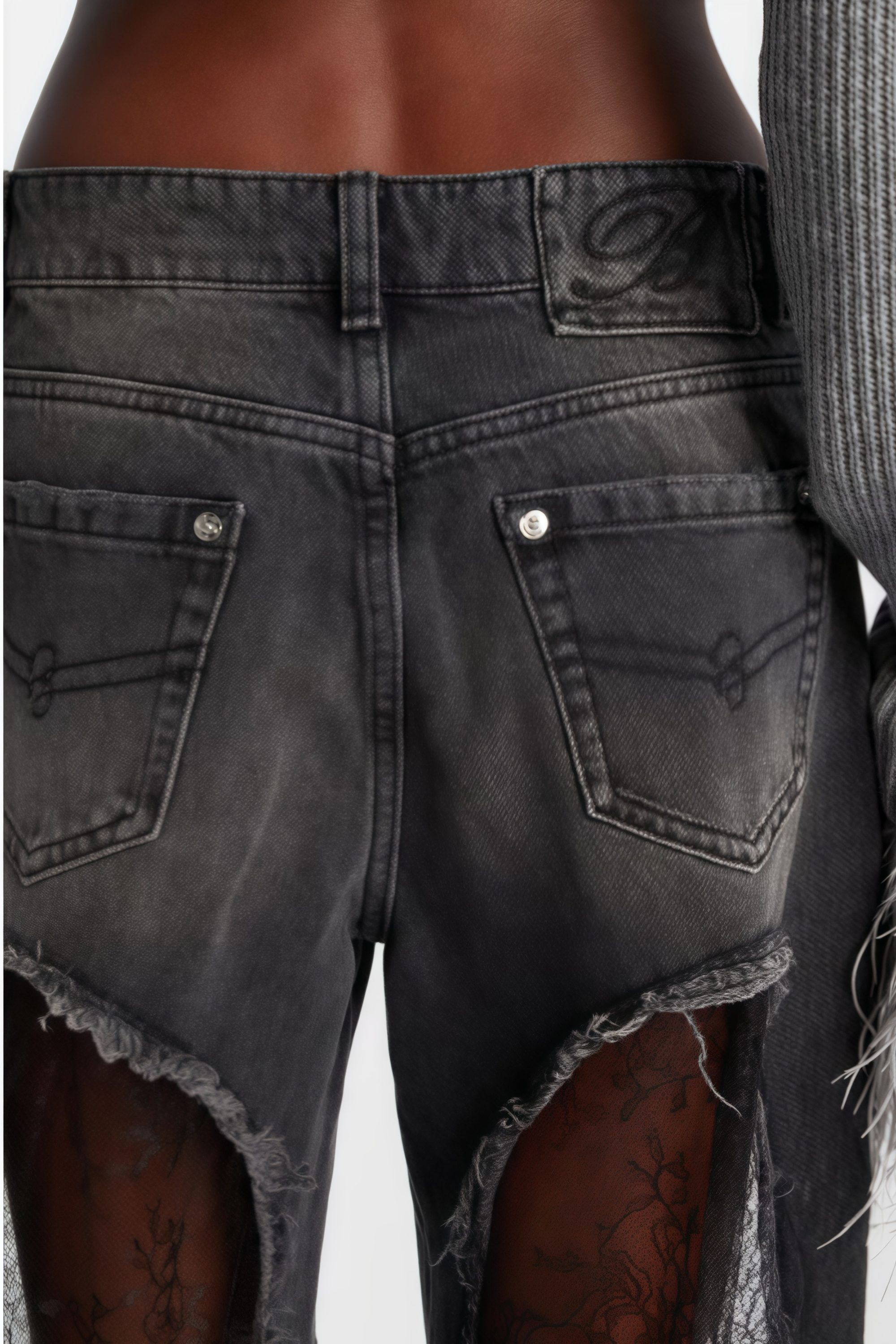 Madeline Black Floral Lace Panel Jeans