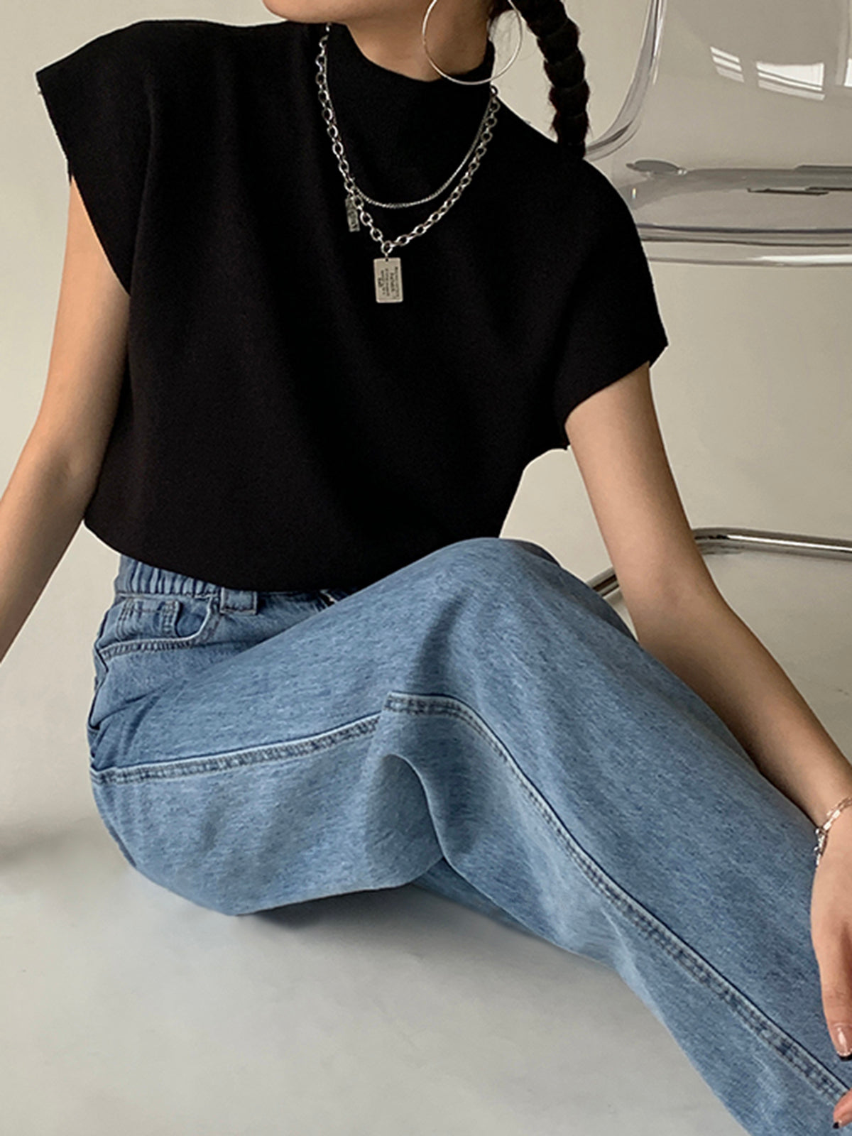 Loulu | Gebreide Sweater Top met Korte Mouwen