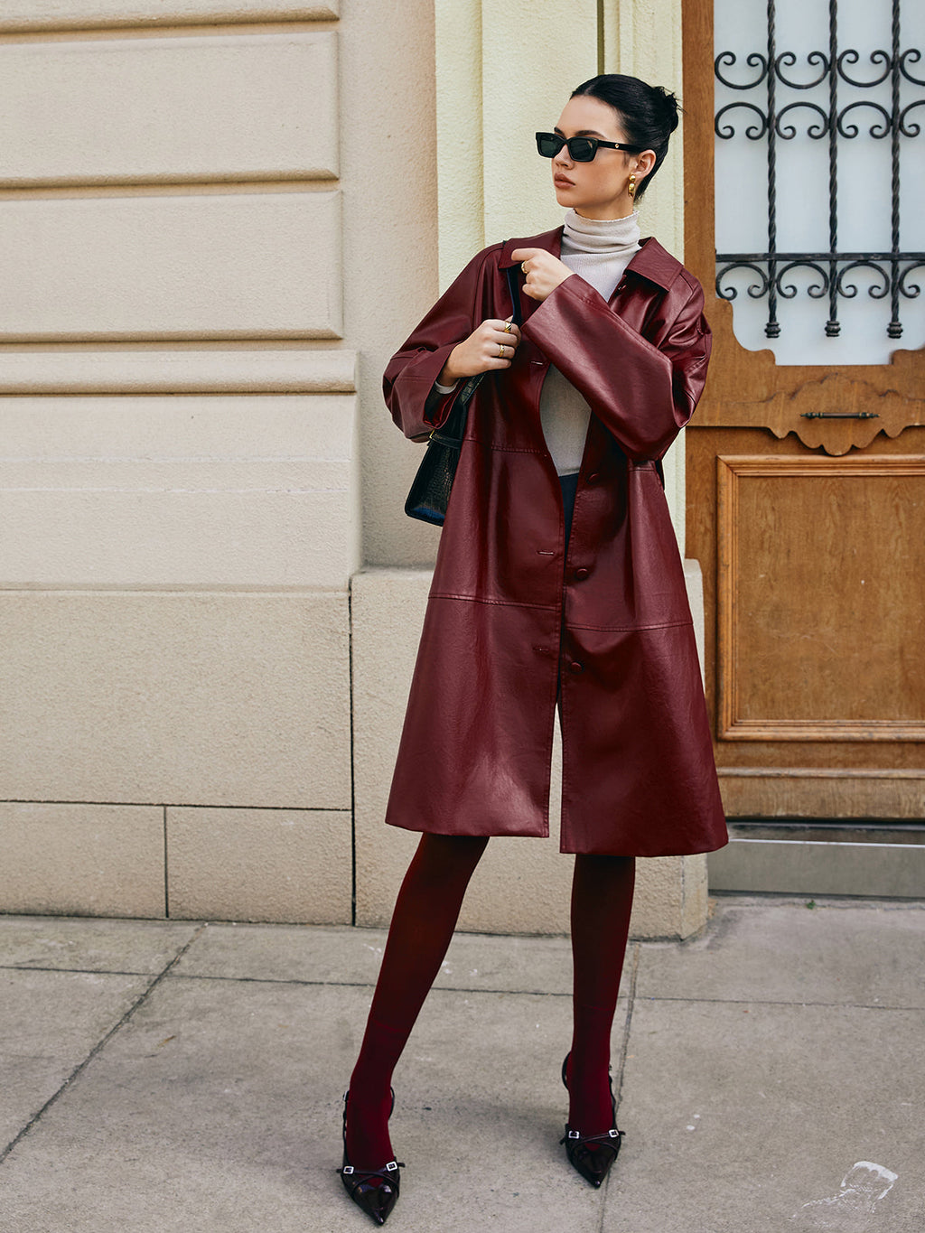 Elysia | Vintage Lange Jas van Imitatieleer - Warm & Stijlvol