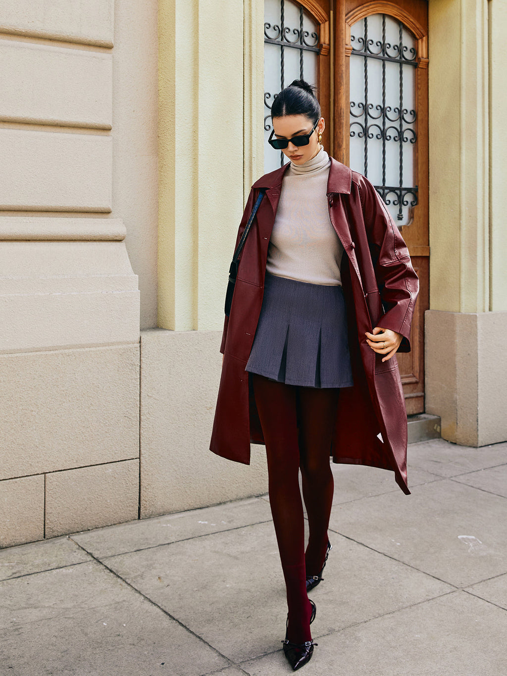 Elysia | Vintage Lange Jas van Imitatieleer - Warm & Stijlvol