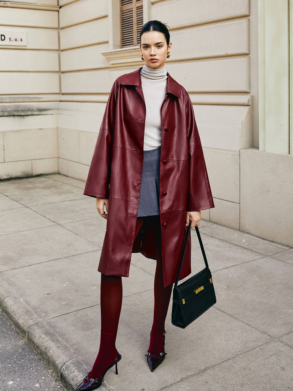 Elysia | Vintage Lange Jas van Imitatieleer - Warm & Stijlvol