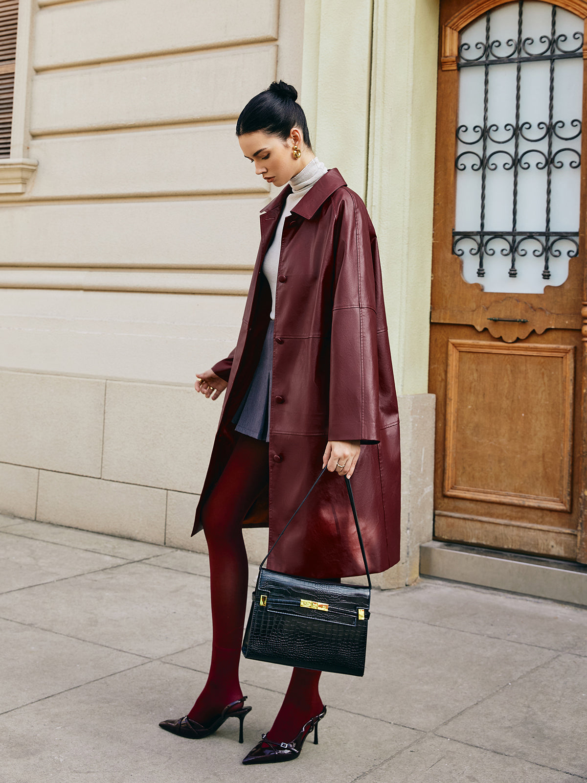 Elysia | Vintage Lange Jas van Imitatieleer - Warm & Stijlvol