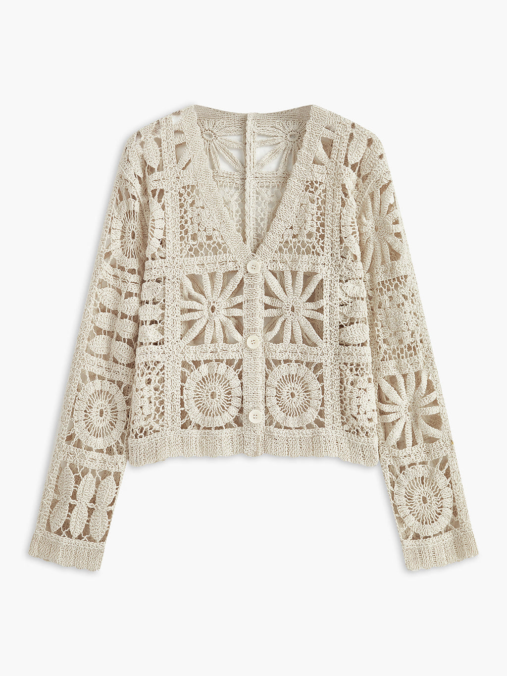 Aldana | Virkad kofta för kvinnor – Mönster med knappar och rutor 