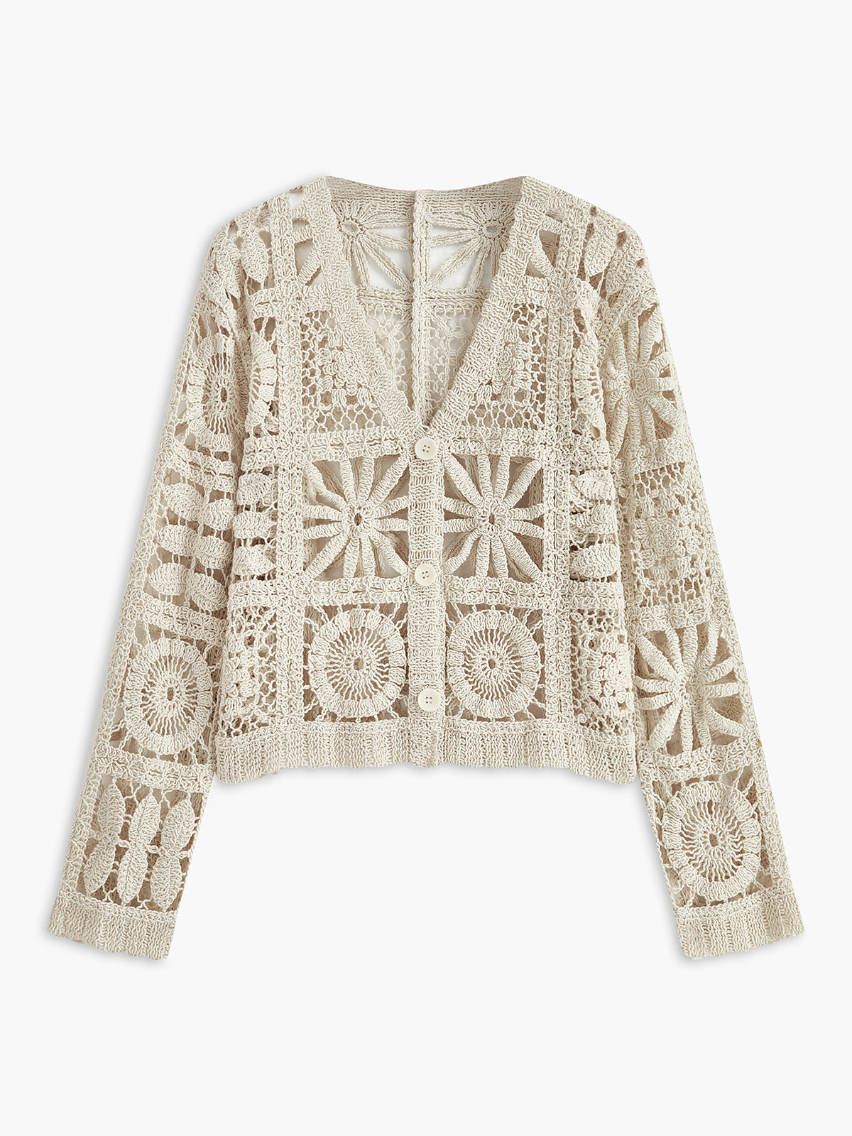 Aldana | Virkad kofta för kvinnor – Mönster med knappar och rutor 