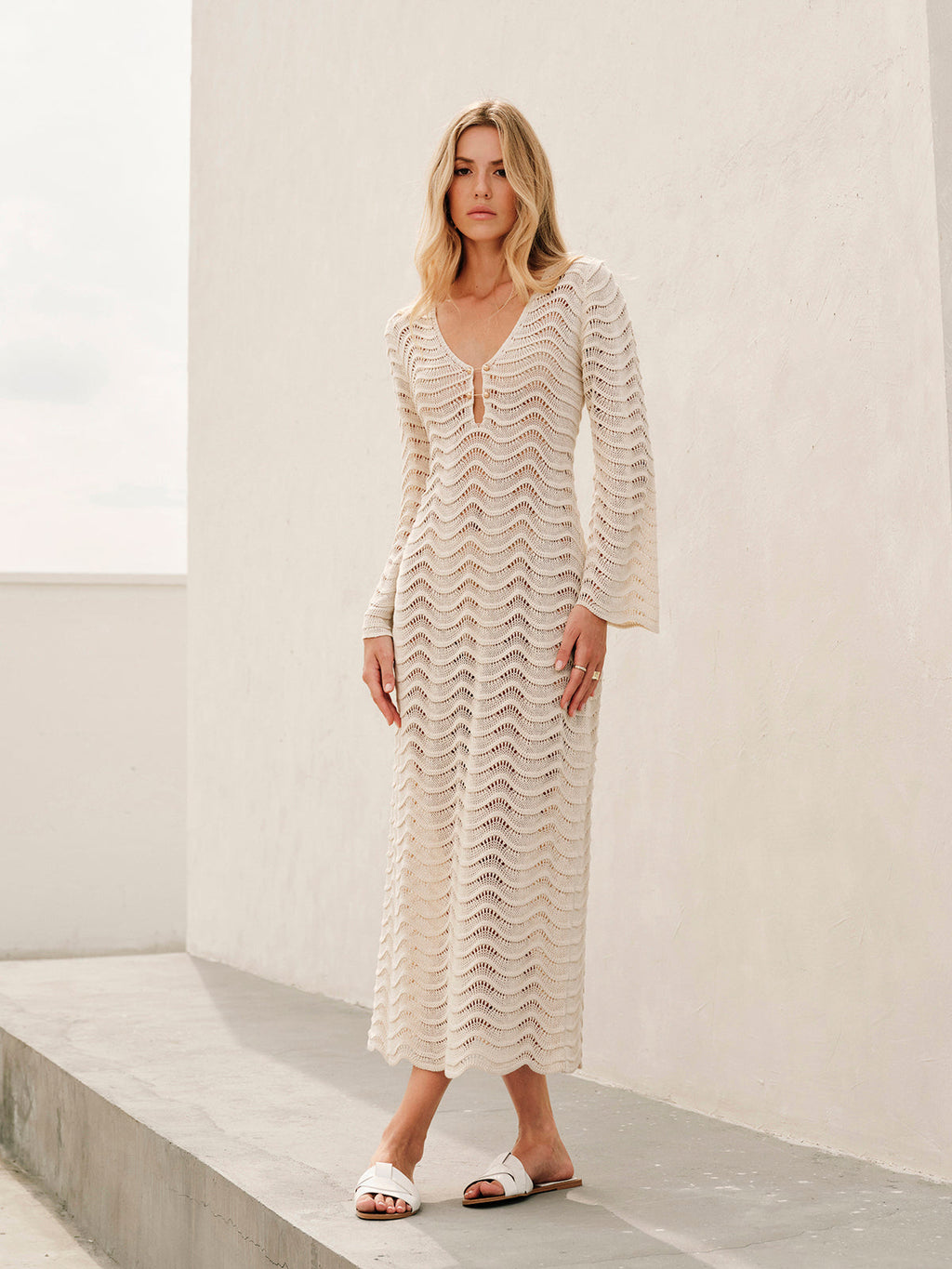 Alya | Strandklänning med överdrag - Vit, transparent maxiklänning 