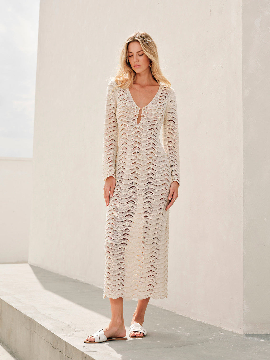 Alya | Strandklänning med överdrag - Vit, transparent maxiklänning 