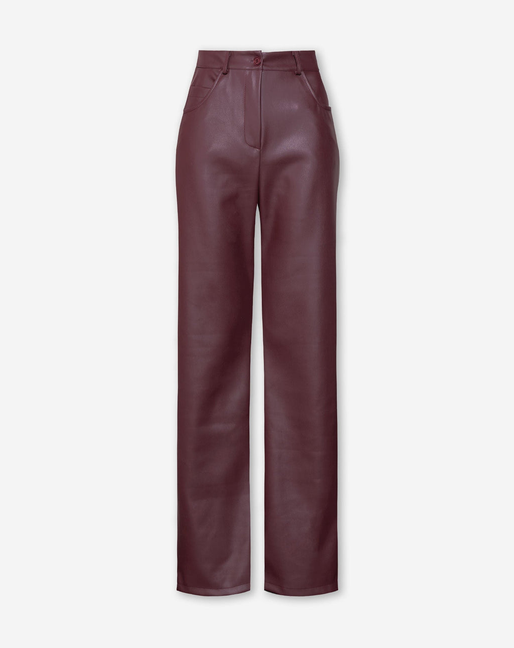 Jennie | Bordeaux Rode Pantalon Dames - Luxe PU Leder, Straight Leg