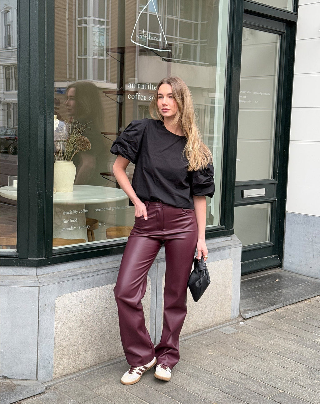 Jennie | Bordeaux Rode Pantalon Dames - Luxe PU Leder, Straight Leg