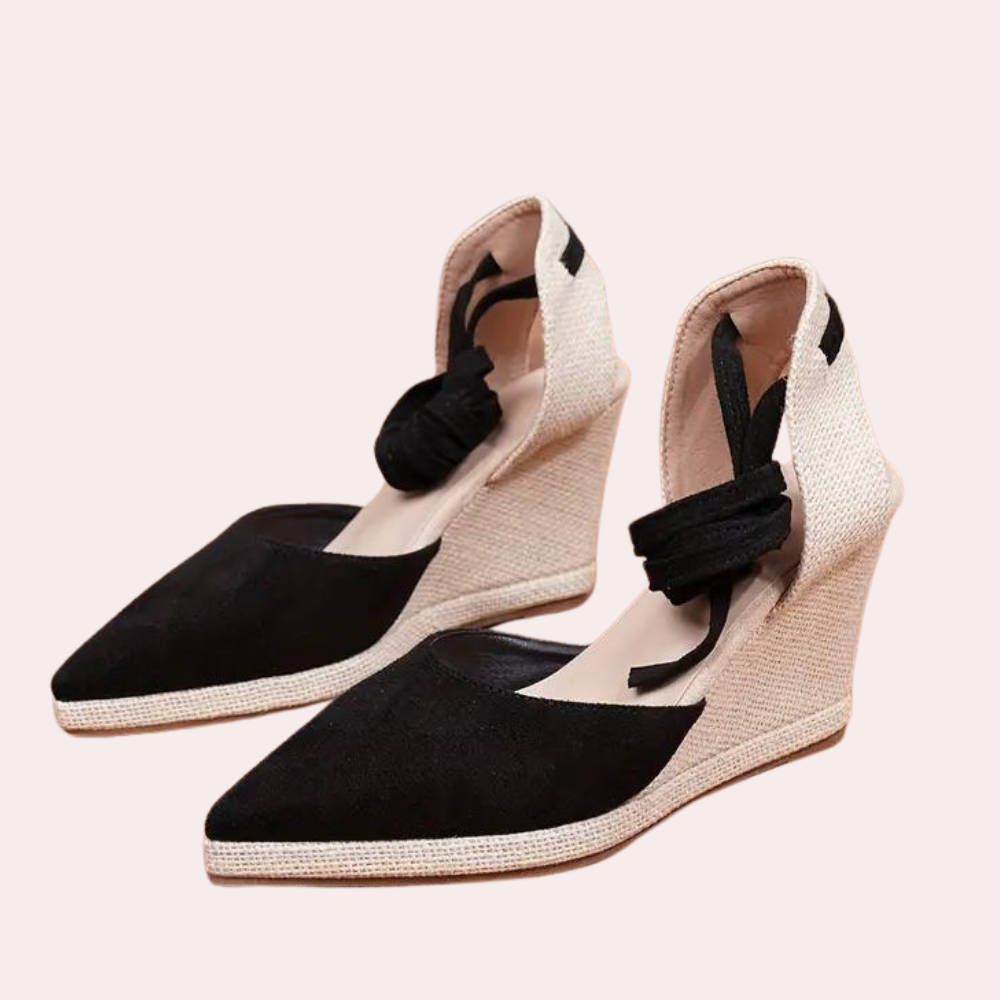 Modesta | Zwarte Dames Sleehak Sandalen met Vetersluiting