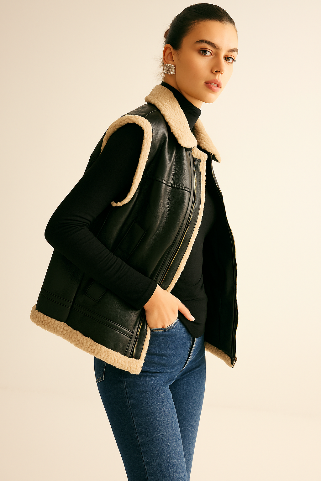 Vilita | Teddy Gevoerd Vest Dames - Faux Leren & Warm