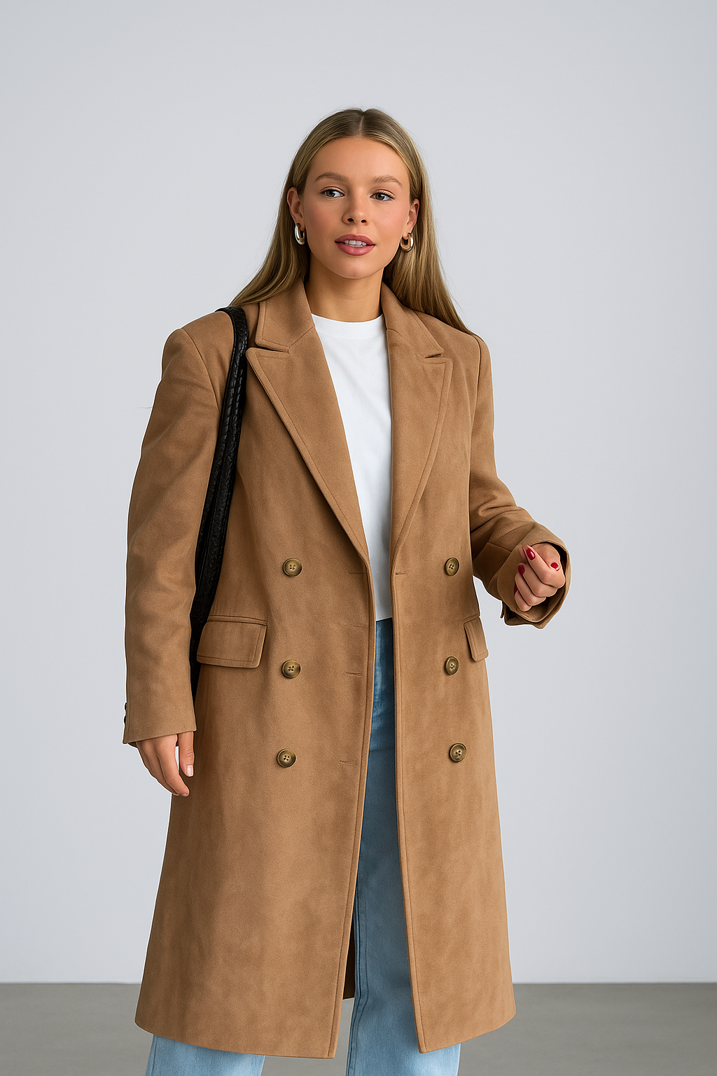 Alison | Lång trenchcoat med slag för kvinnor - Elegant draperad kappa