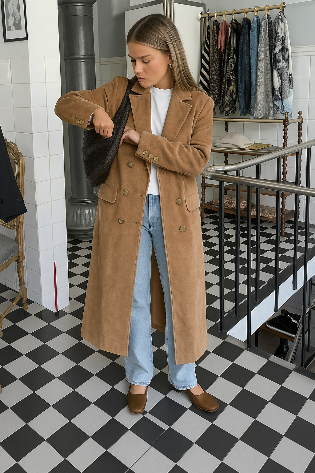 Alison | Lång trenchcoat med slag för kvinnor - Elegant draperad kappa