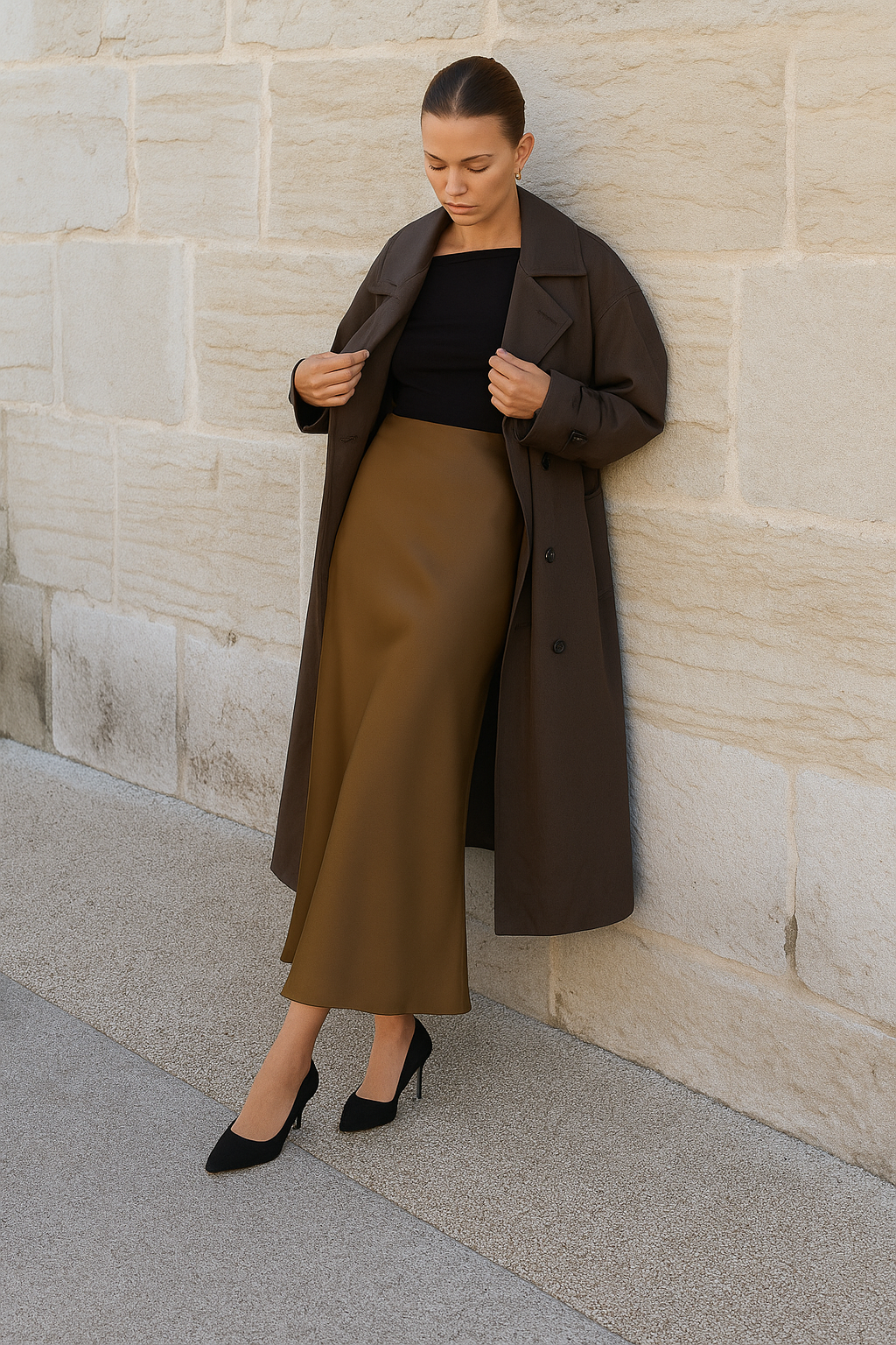 Adrianne | Maxikjol i satin med subtil glans - Bekväm och luftig