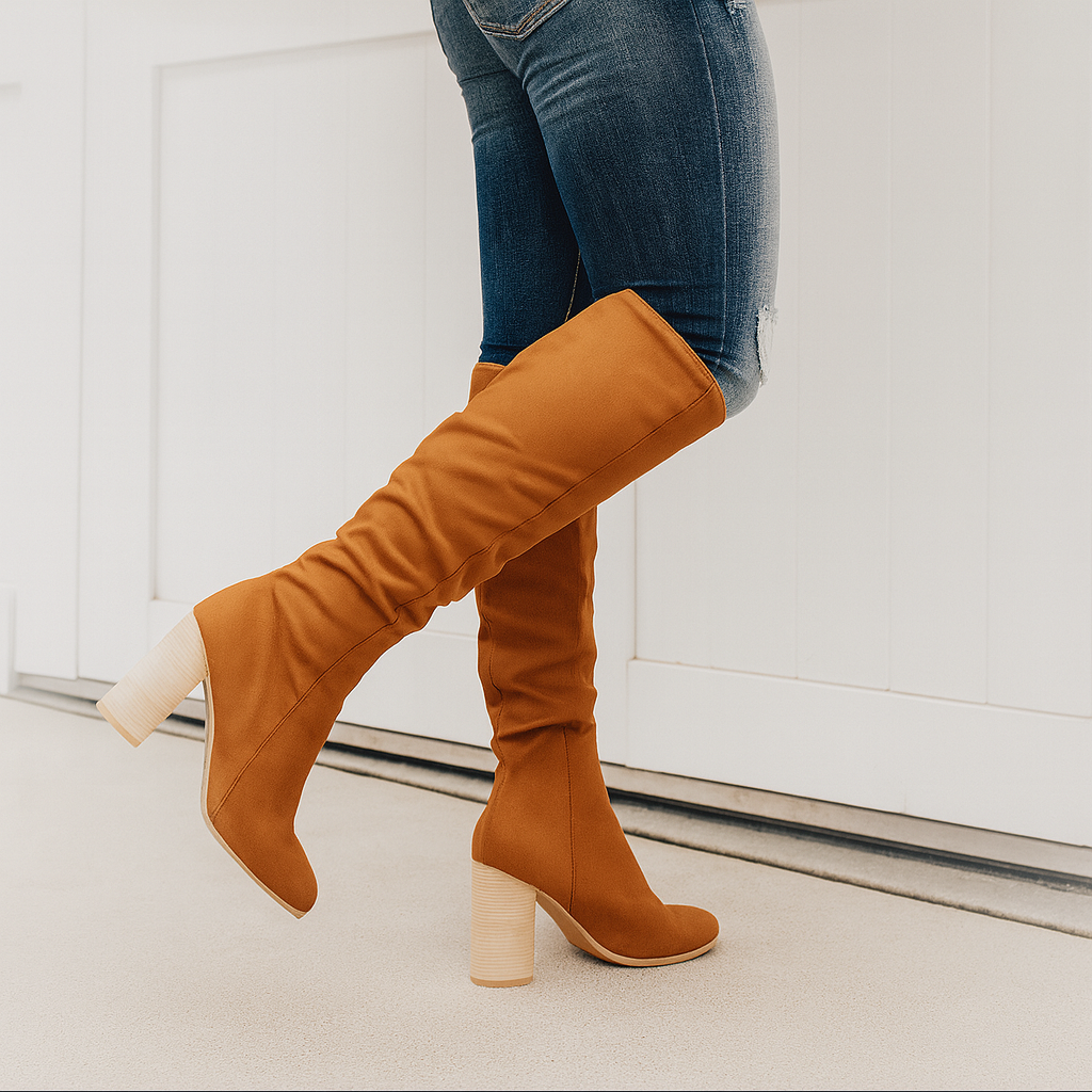 Odyle | Hoge Laarzen van Suède met Blokhak - Elegant & Comfortabel