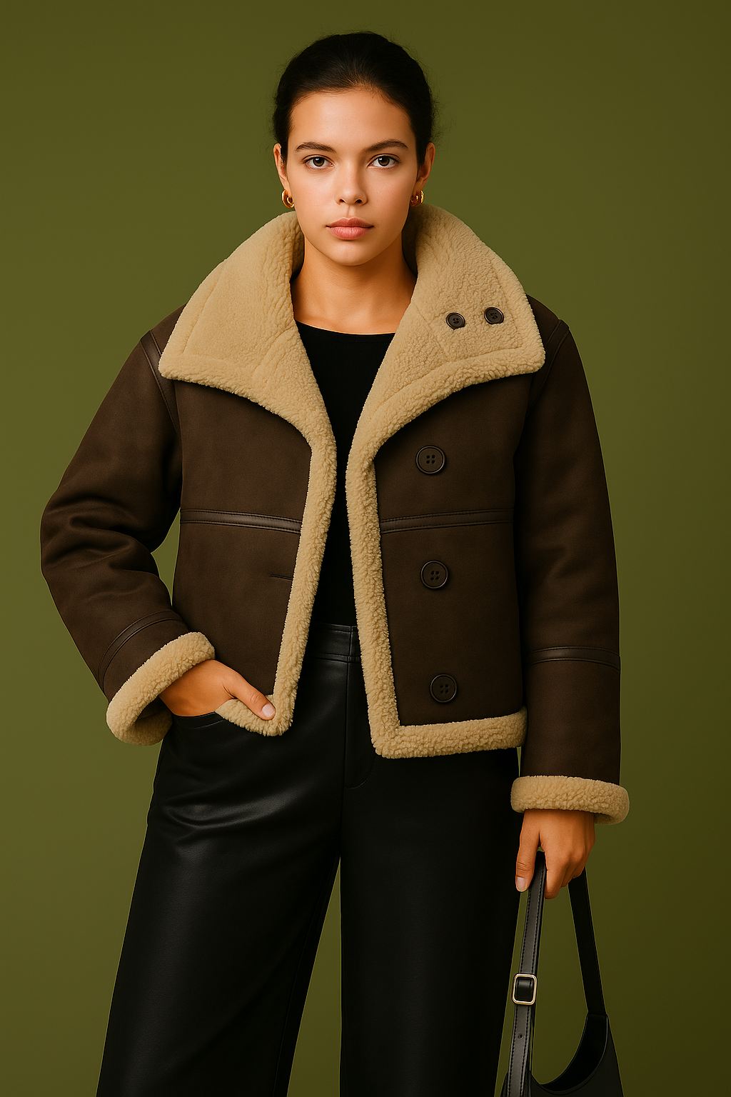 Carina | Warme Fleece Jas van Vegan Leer - Dames