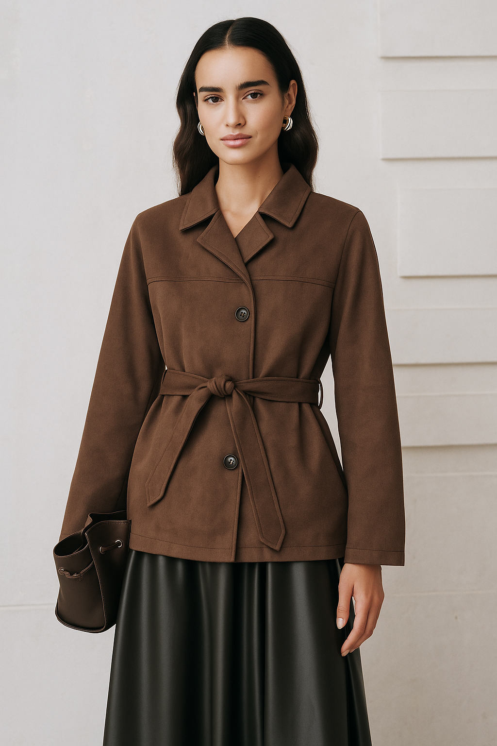 Meli | Elegant mockajacka för kvinnor - Snygg knapp med knytband