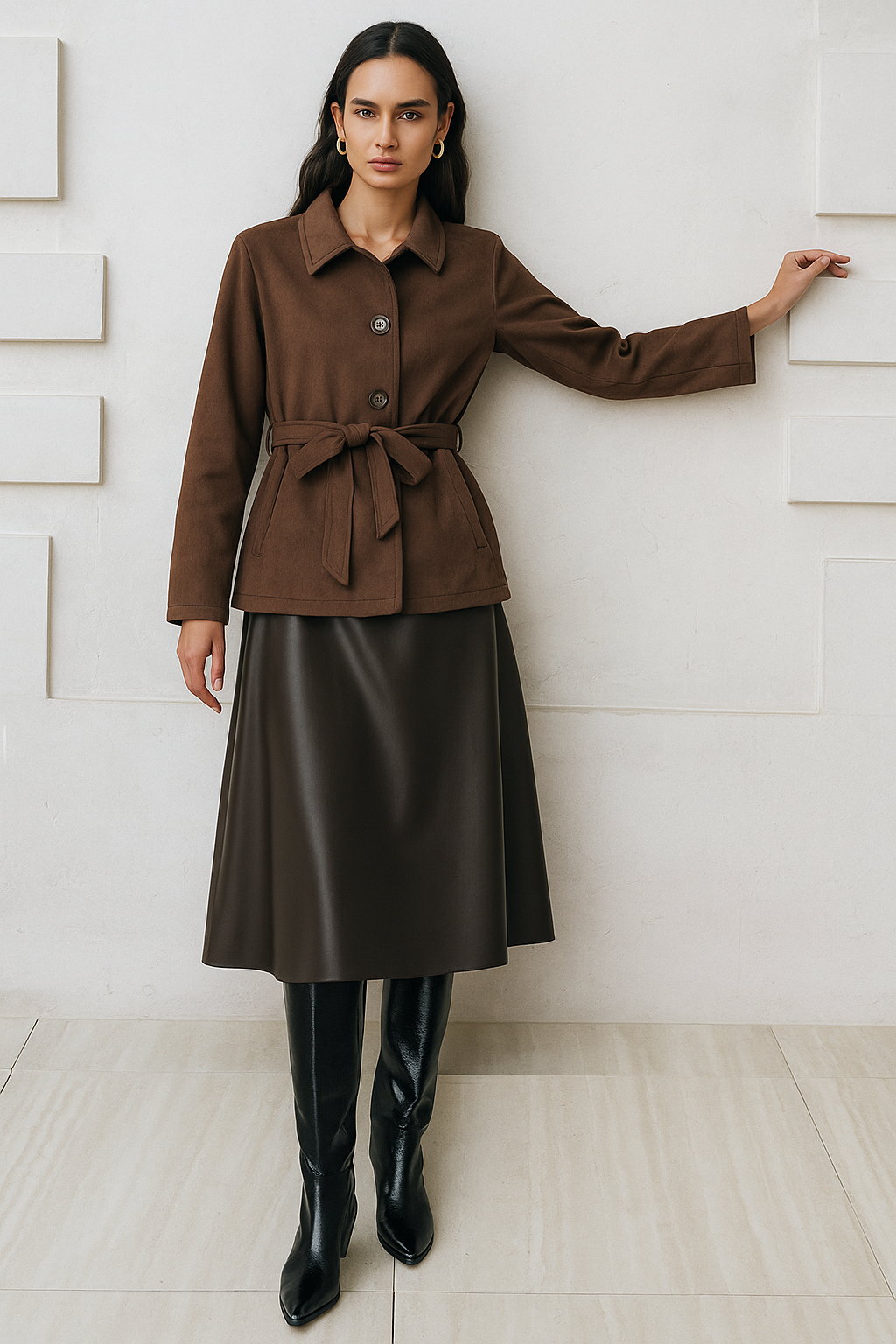 Meli | Elegant mockajacka för kvinnor - Snygg knapp med knytband