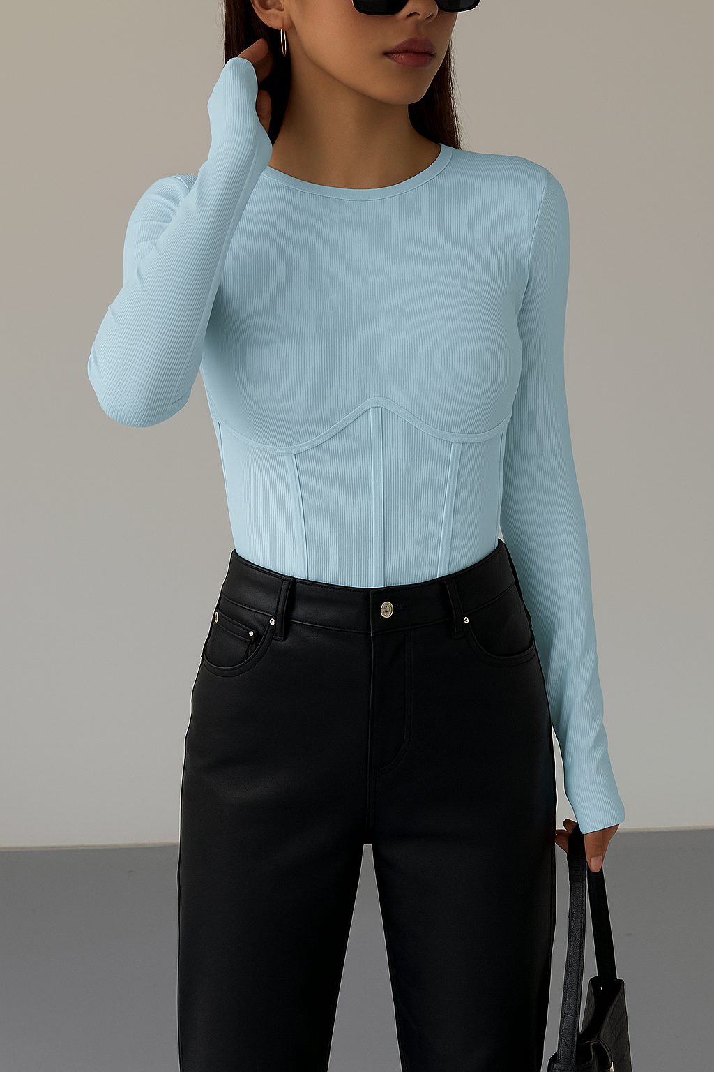 Salomé | Lange Mouwen Top met Mock Nek en Piping Details